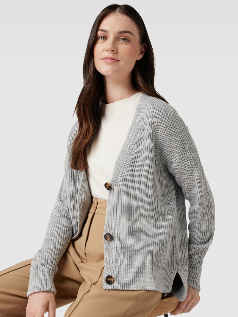 Strickjacke mit V-Ausschnitt in mittelgrau meliert