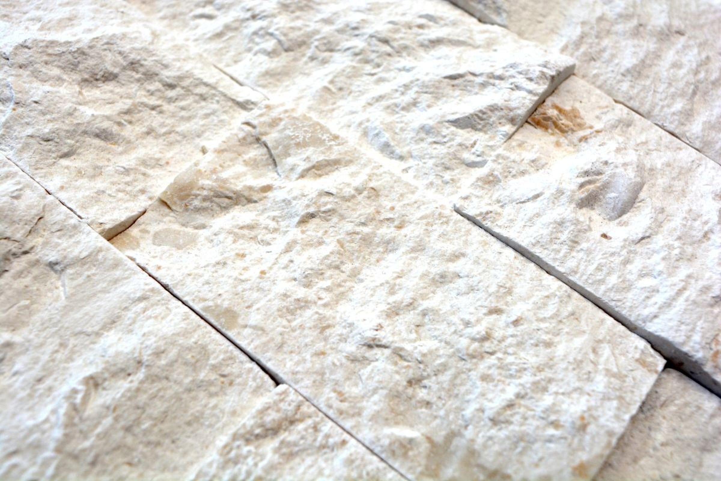 Mosani Mosaikfliesen Kalkstein Mosaik Naturstein Splitface Steinwand weiß creme