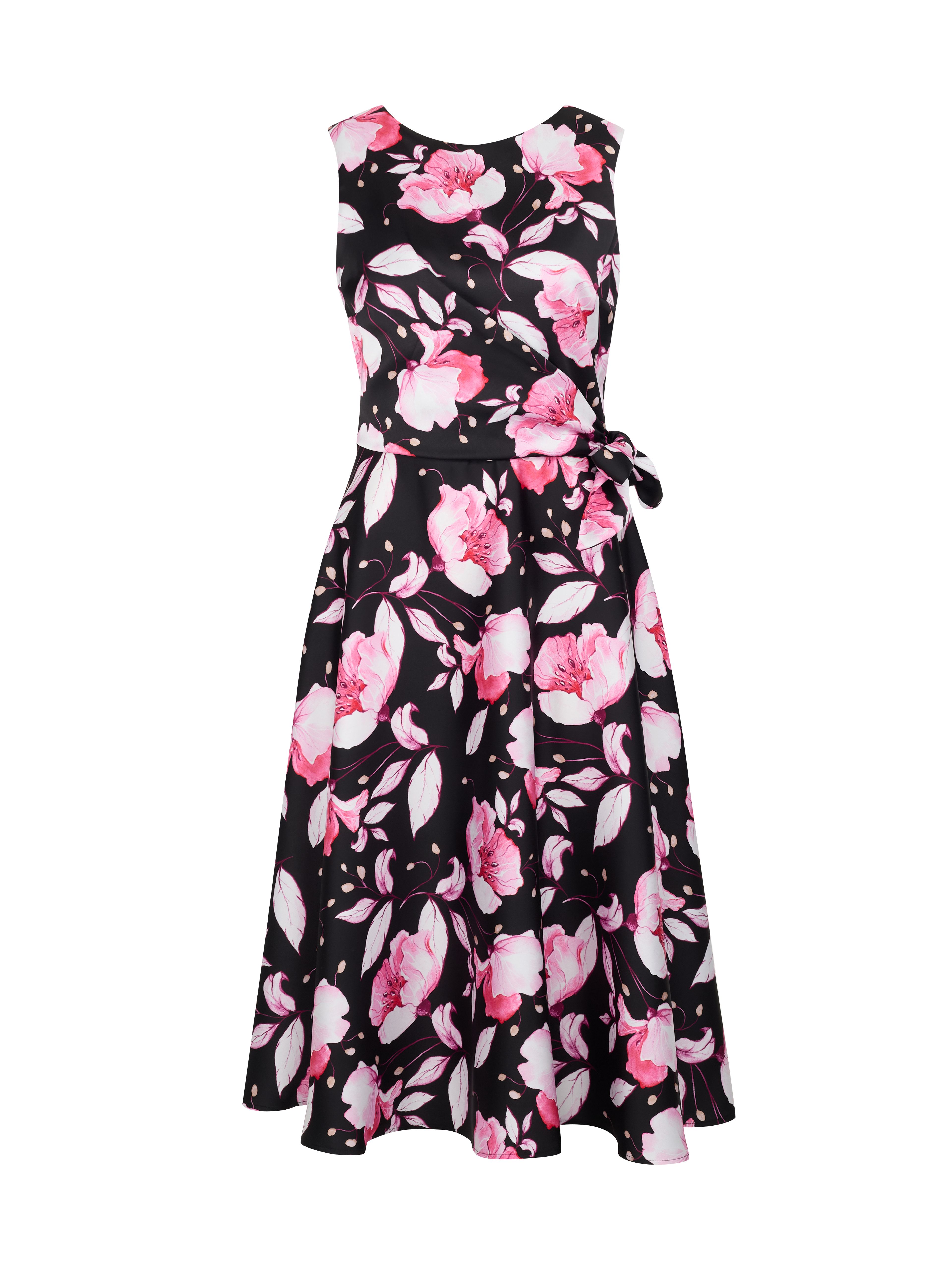 Rosa und schwarzes geblümtes Midikleid Damen ORSAY