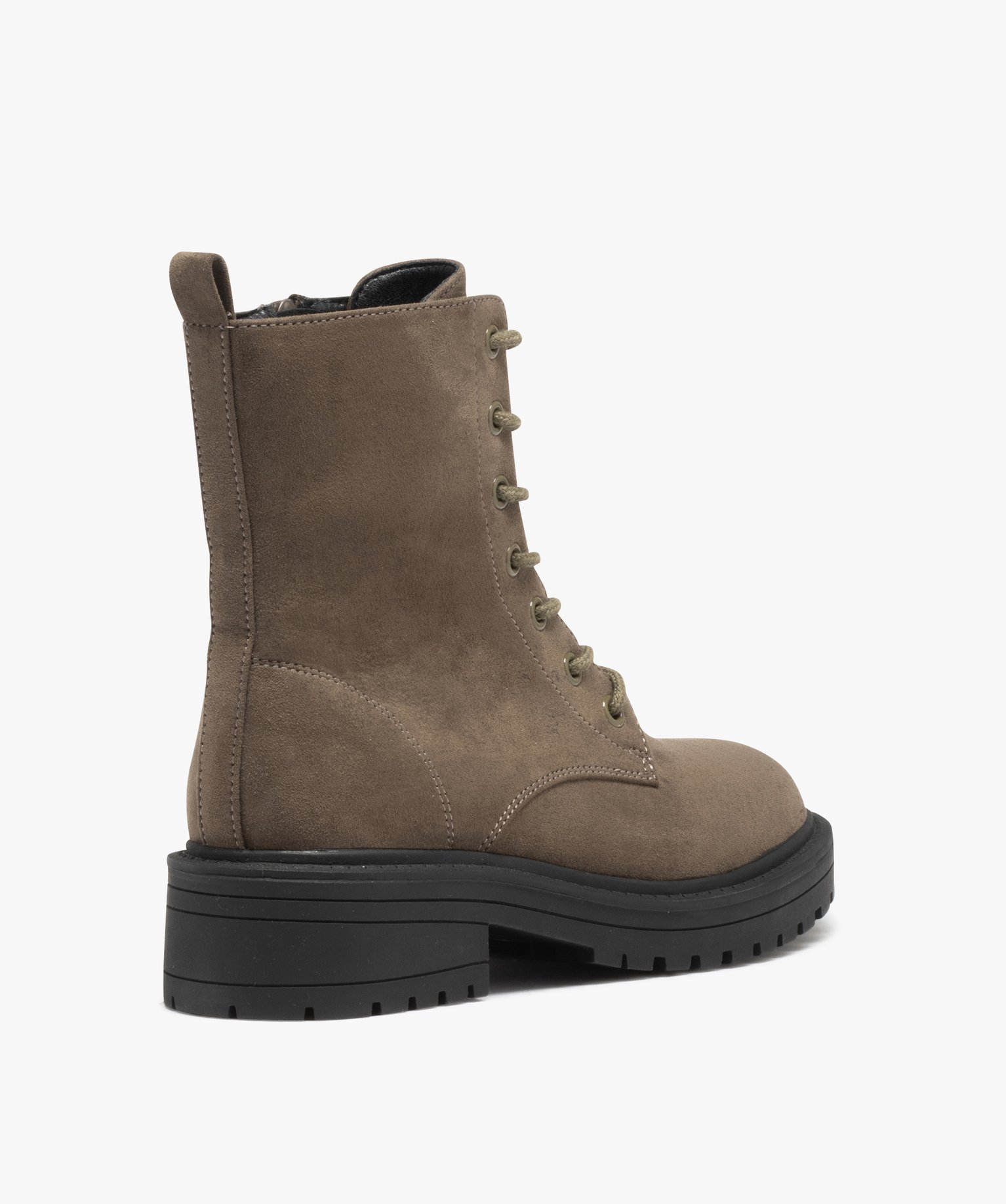 Boots femme dessus uni en suédine à zip et à lacets kaki | GEMO