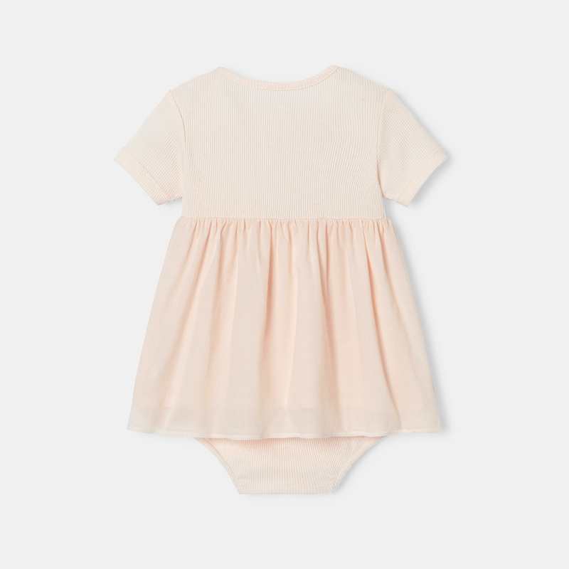Robe à manches courtes et bloomer en coton bio rose naissance Absorba