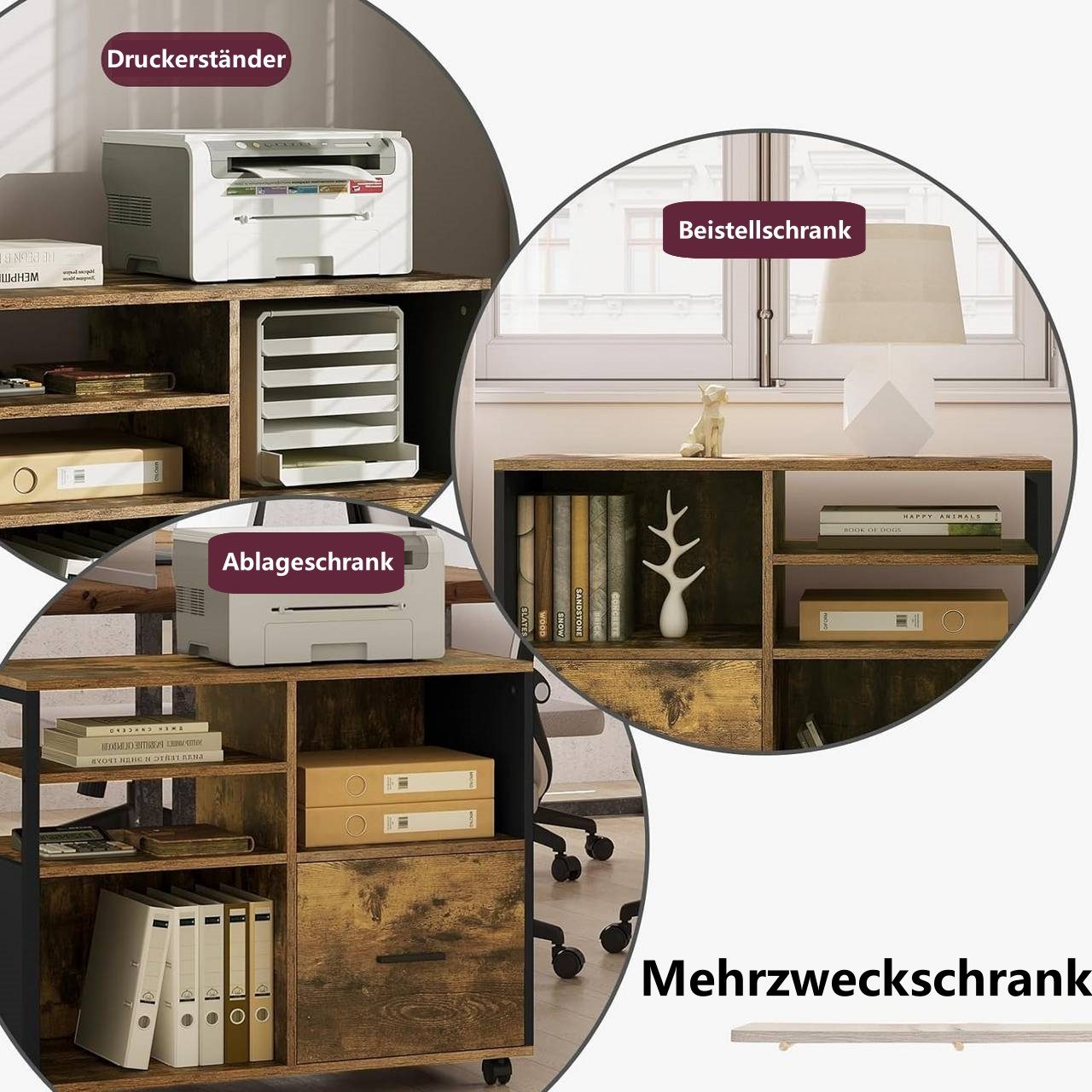 Woltu Aktenschrank (1-St) Druckertisch auf Rollen, Bürocontainer