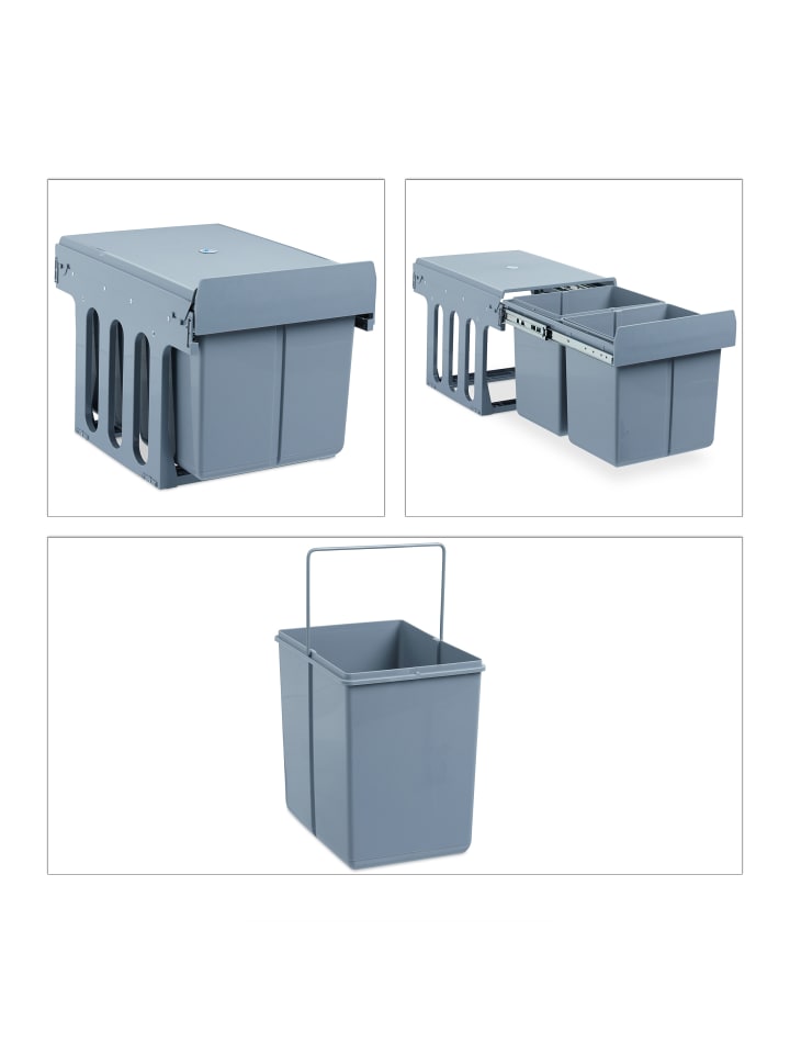 relaxdays Einbaumülleimer in Grau - (B)34,3 x (H)35,1 x (T)48 cm günstig kaufen onesize