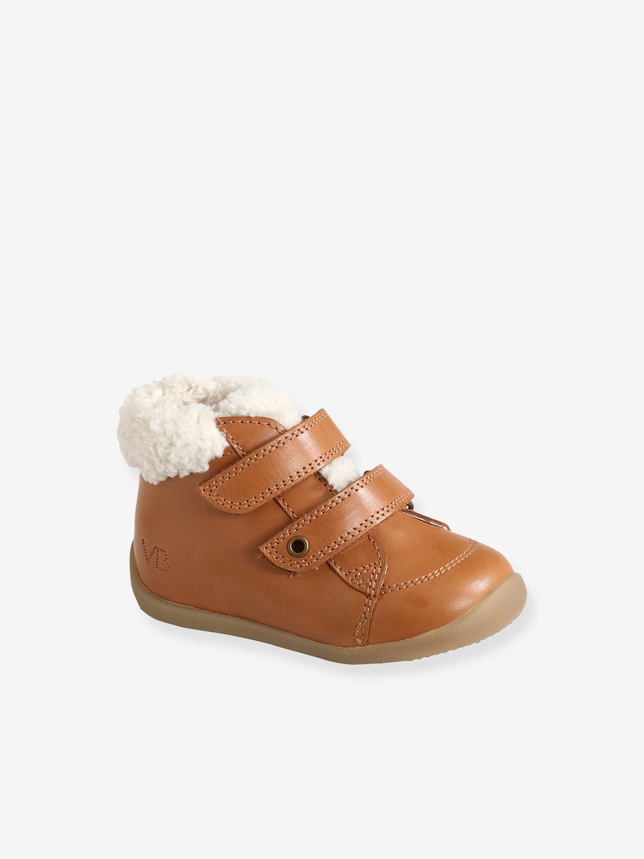 Bottines fourrées bébé garçon premiers pas cognac