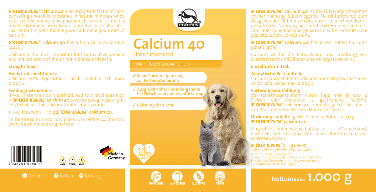Fortan Ergänzungsfutter & Aufzucht Fortan Calcium 40 Pulver BARF Zusatz 1 kg