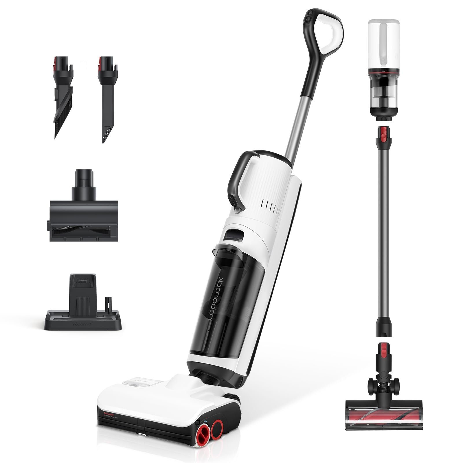 Roborock Nass-Trocken-Sauger Dyad Pro Combo, 260,00 W, 5-in-1 Nass Trockensauger Kabelloser 17000Pa Wischsauger kabellos mit Akku Staubsauger für Teppichreinigung, elektrische Minibürste und 2 Reinigungsköpfe, APP, Sprachsteuerung