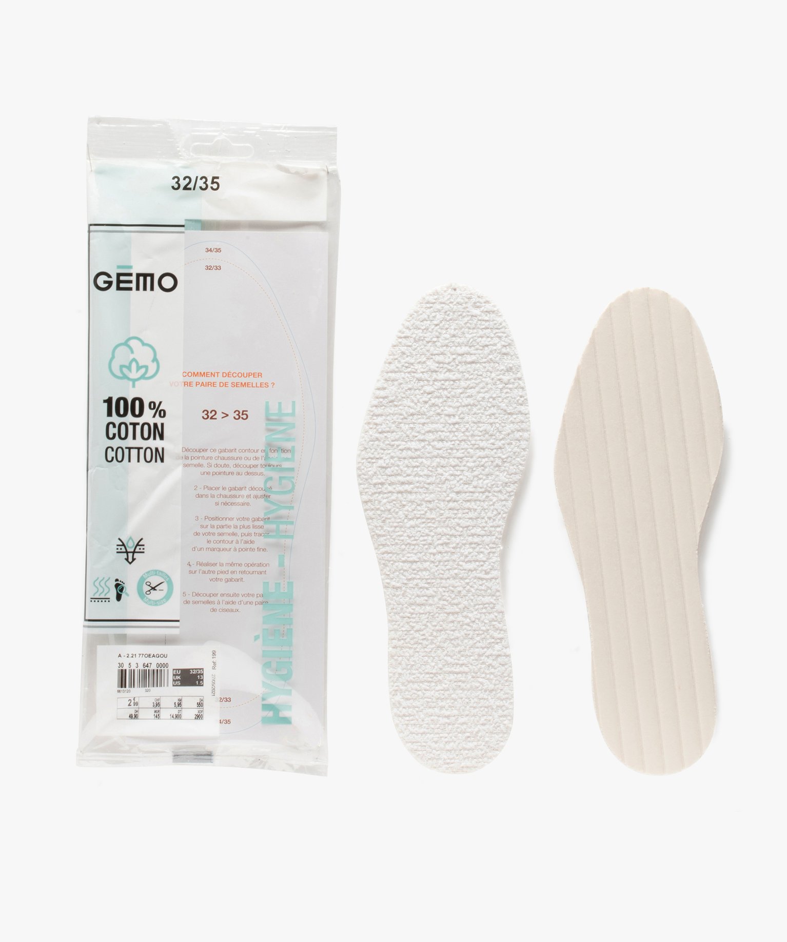 Semelles Garçon en tissu éponge - Taille 32-35 blanc | GEMO