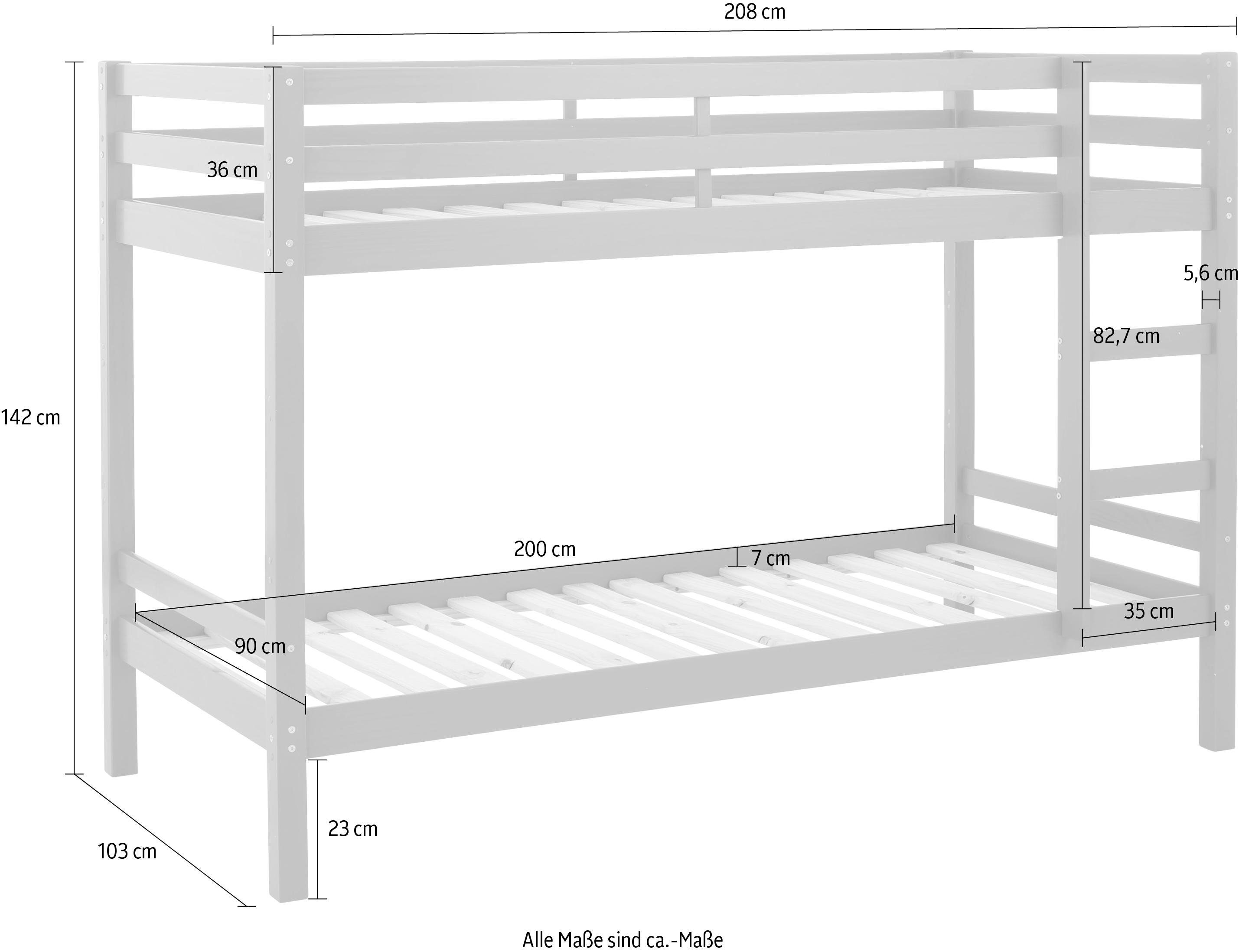 Lüttenhütt Etagenbett Alpi, Deal für begrenzte Zeit!, aus schönem massivem Kiefernholz, Stockbett, Liegeflächenlänge 200 cm