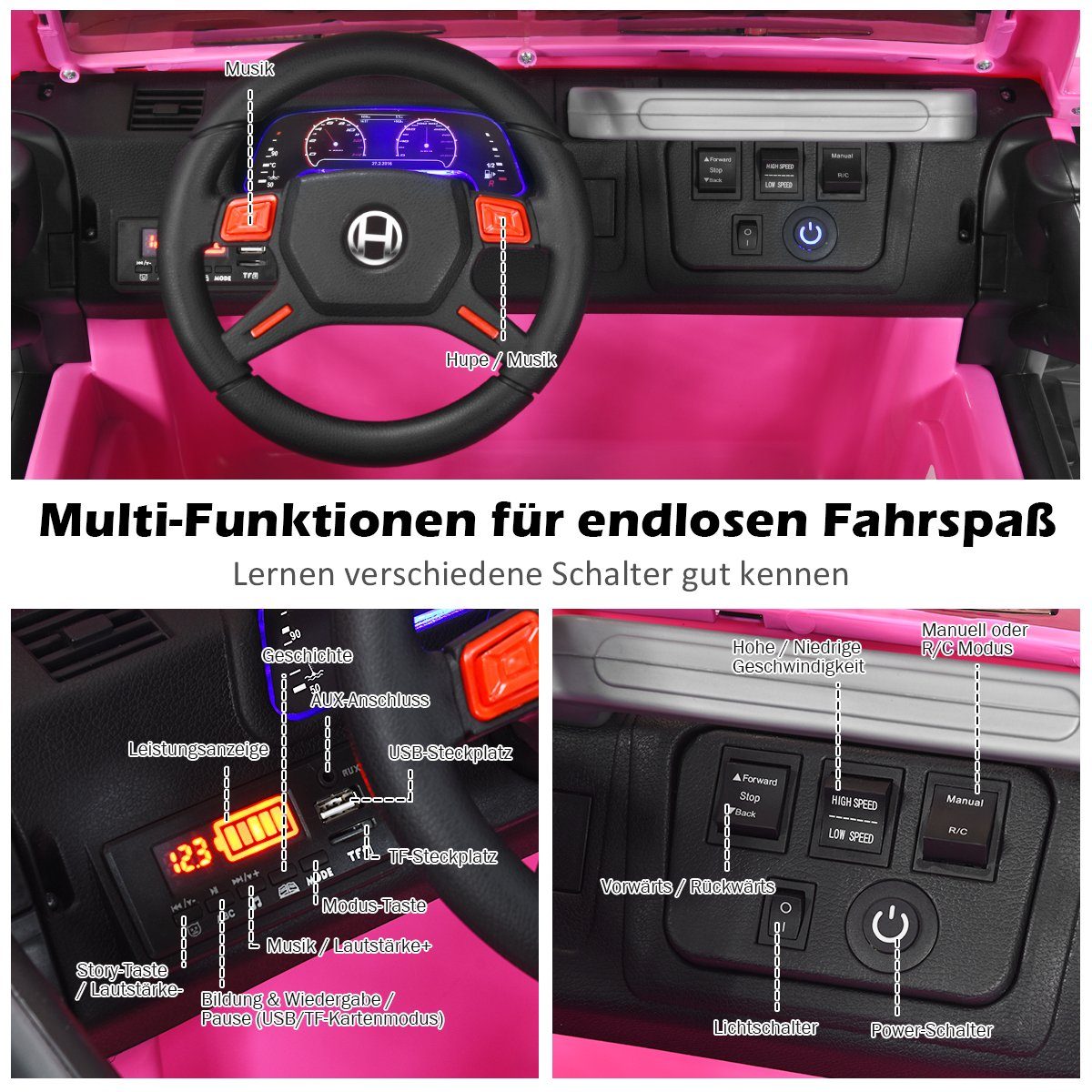 Elektroauto Jeep 2 Sitzer mit 3 Geschwindigkeiten rosa