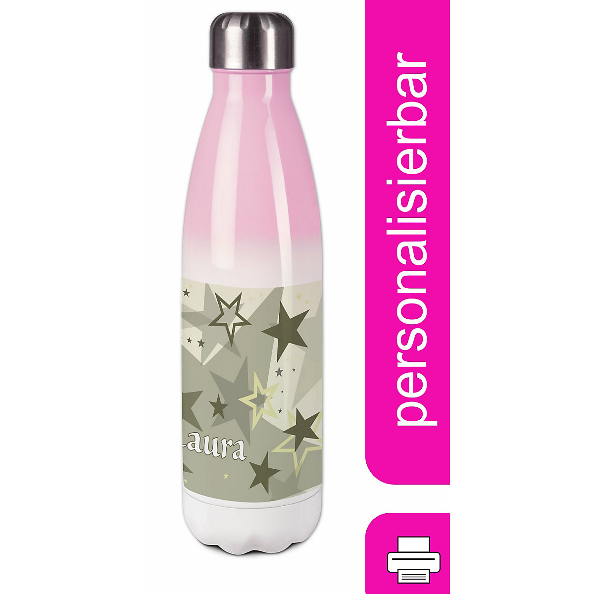 Edelstahl Kinder Thermoflasche / Trinkflasche bunt Sternenhimmel Farbe grau beige Spülmaschinenfest, Auslaufsicher, Bruchfest, Doppelwandig, Für Heißgetränke geeignet, Mit Deckel, Isoliert