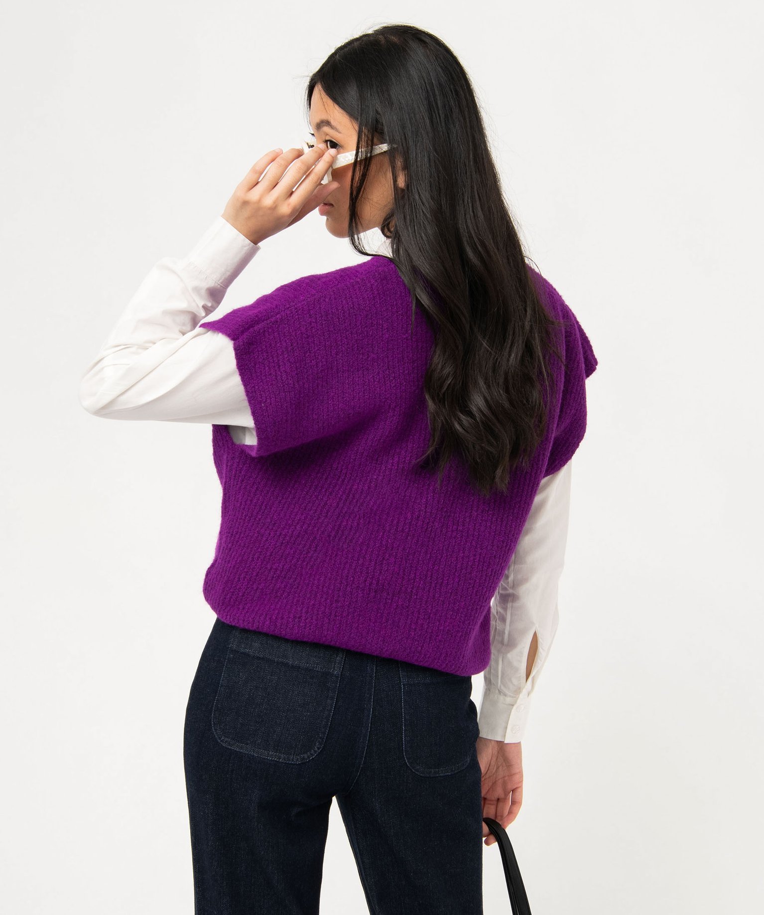 Pull femme sans manches avec col V violet | GEMO