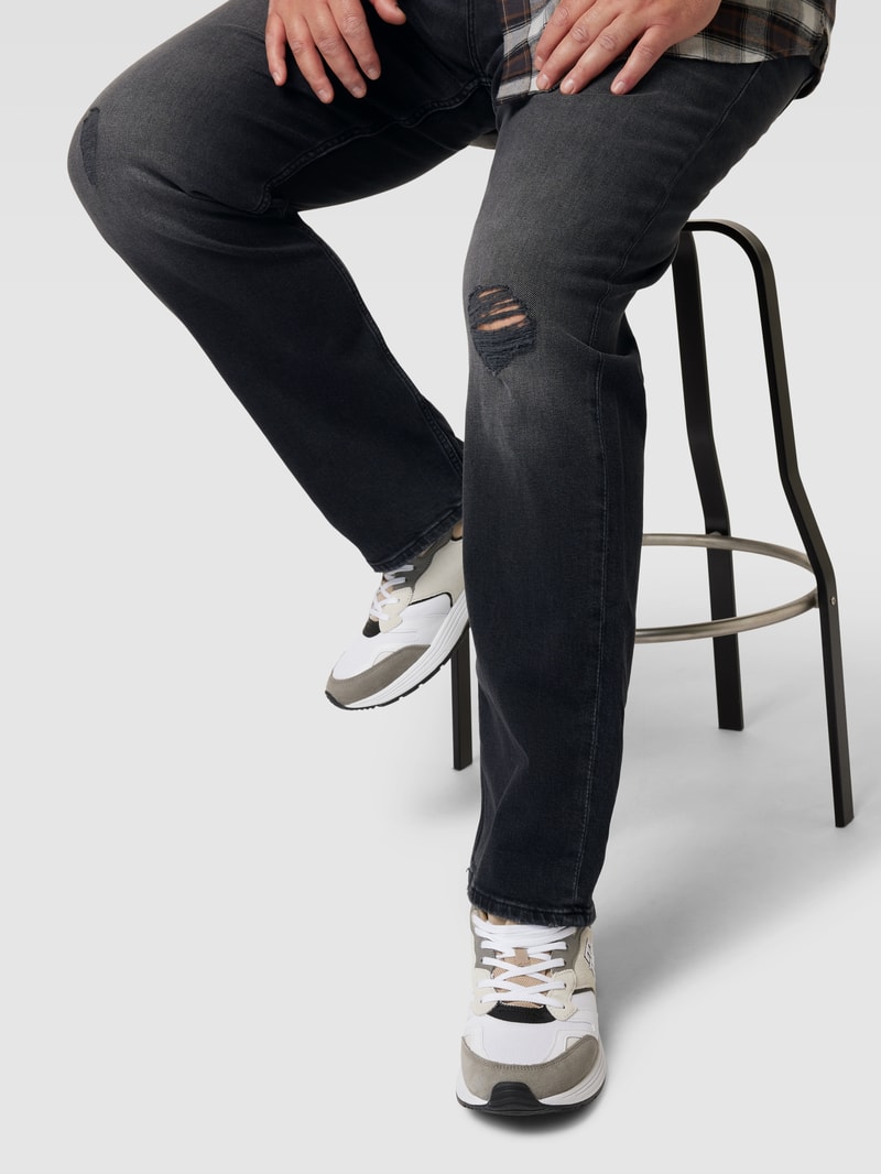 PLUS SIZE Regular Fit Jeans im Used-Look in schwarz