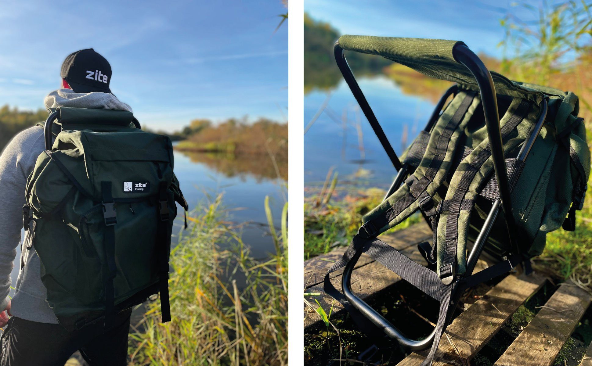 Zite Angelstuhl & Angelrucksack als Rucksackstuhl für Angeln & Trekking