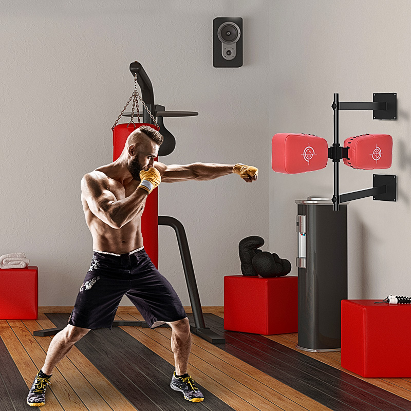 HOMCOM Schlagpolster drehbar Wandmontage Reflex Bar Punching Boxing Pad für Training Schlagkissen Kickschild Stahl Kunstleder Rot 82 x 65 x 14 cm