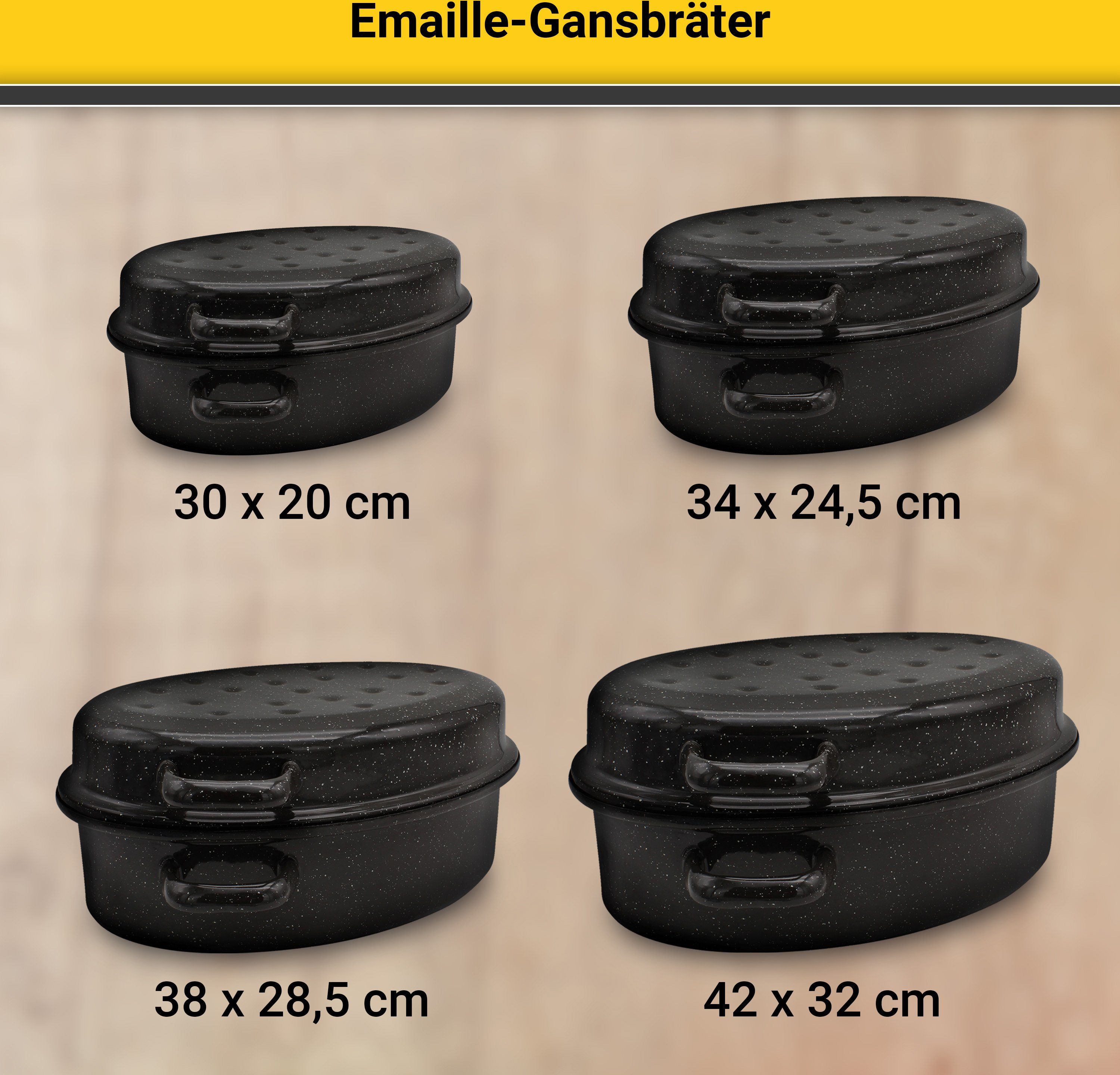 Krüger Bräter, emailliertes Stahlblech, gsprengelt, Tropfdeckel, Induktion