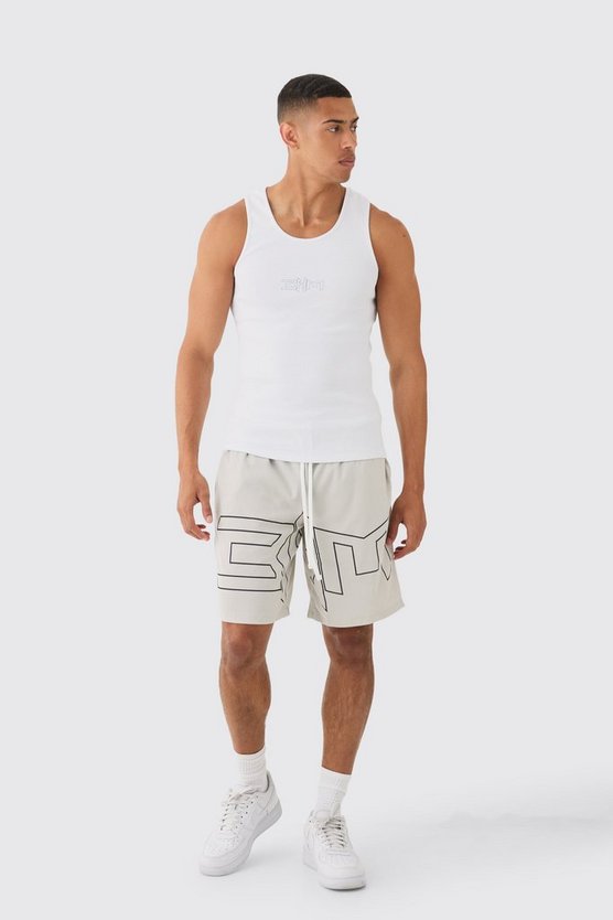 Geripptes Muscle-Fit Tanktop & Mesh Basketball-Set