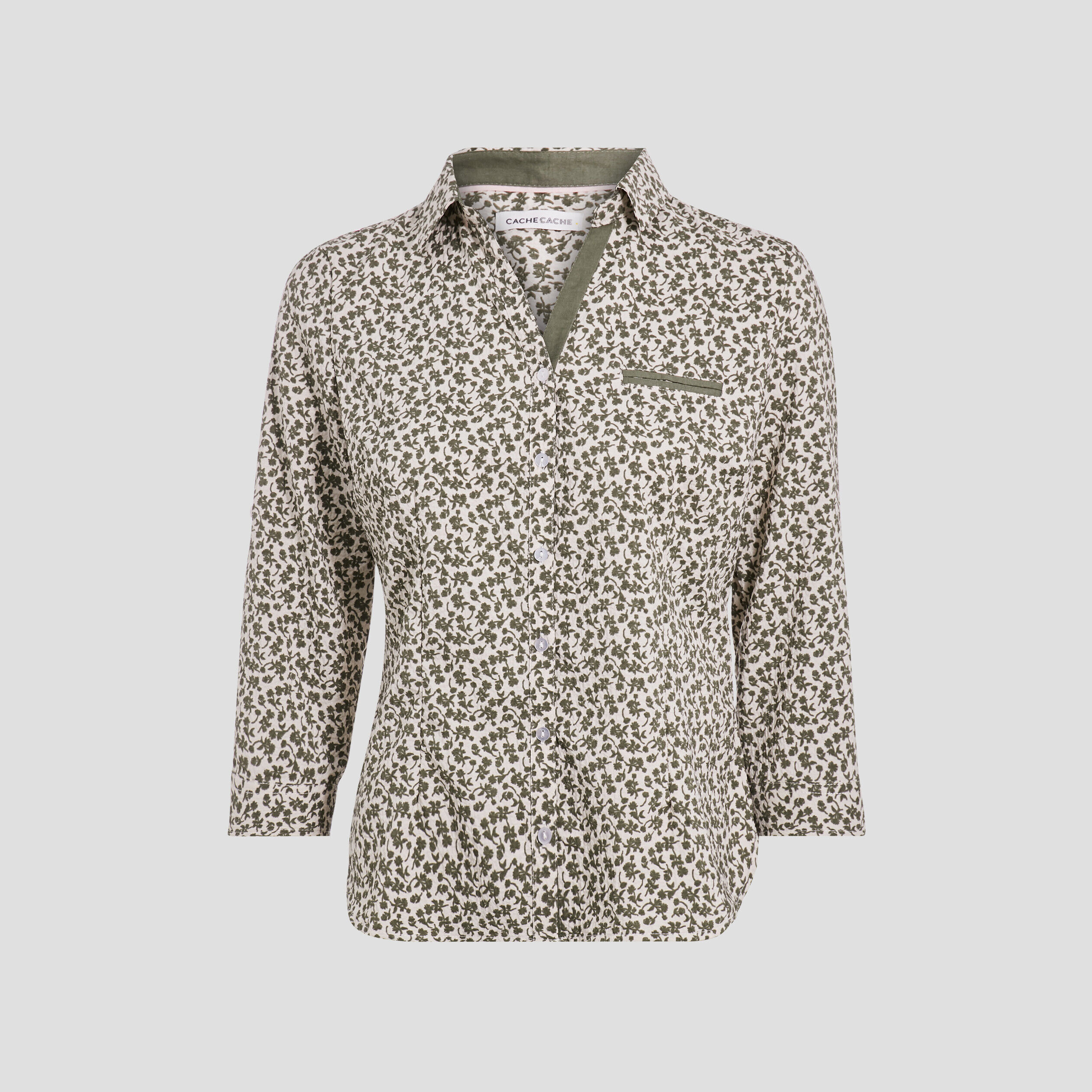 Blouse manches 3/4 vert kaki femme | Cache Cache