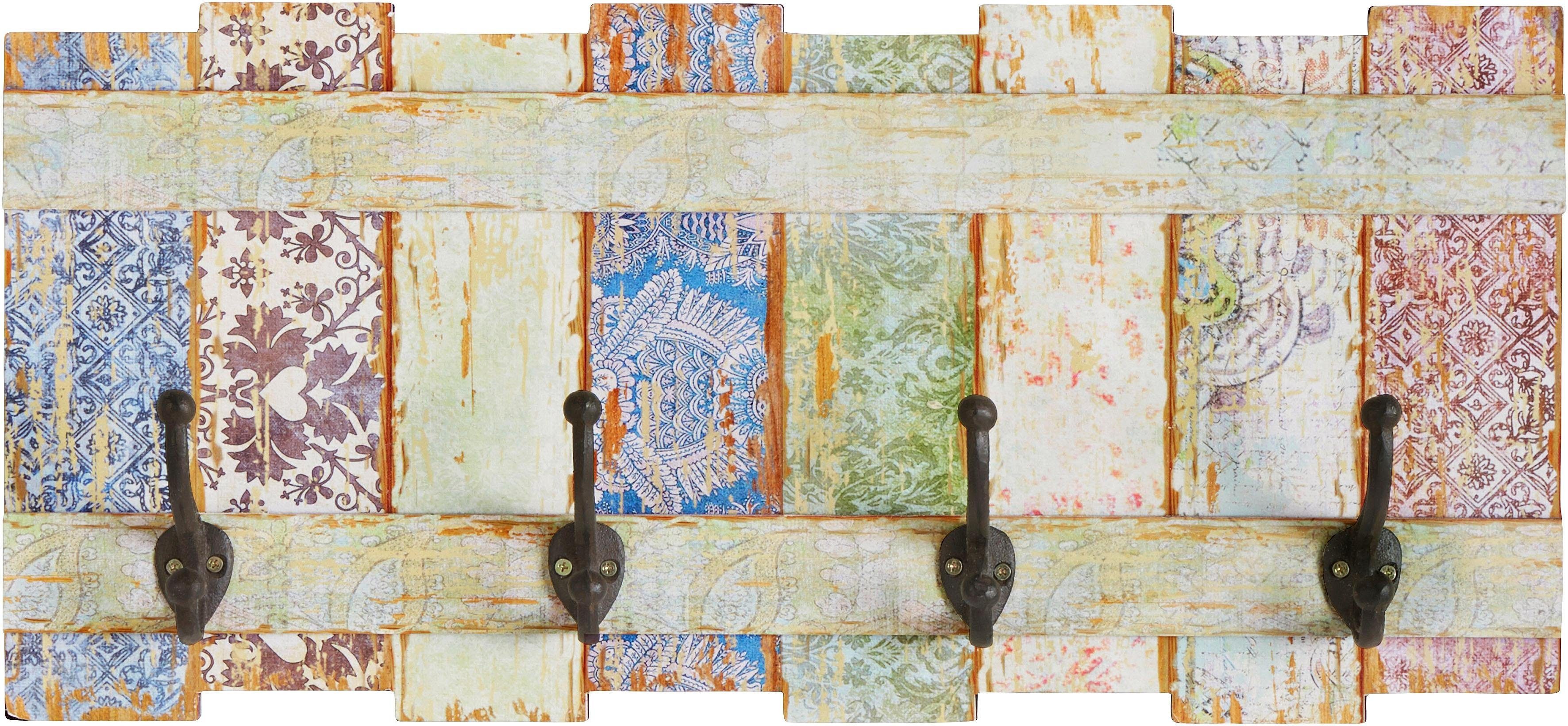 Home affaire Hakenleiste Pastell, Garderobe mit 4 Kleiderhaken, Pastell-Farben, Shabby Look