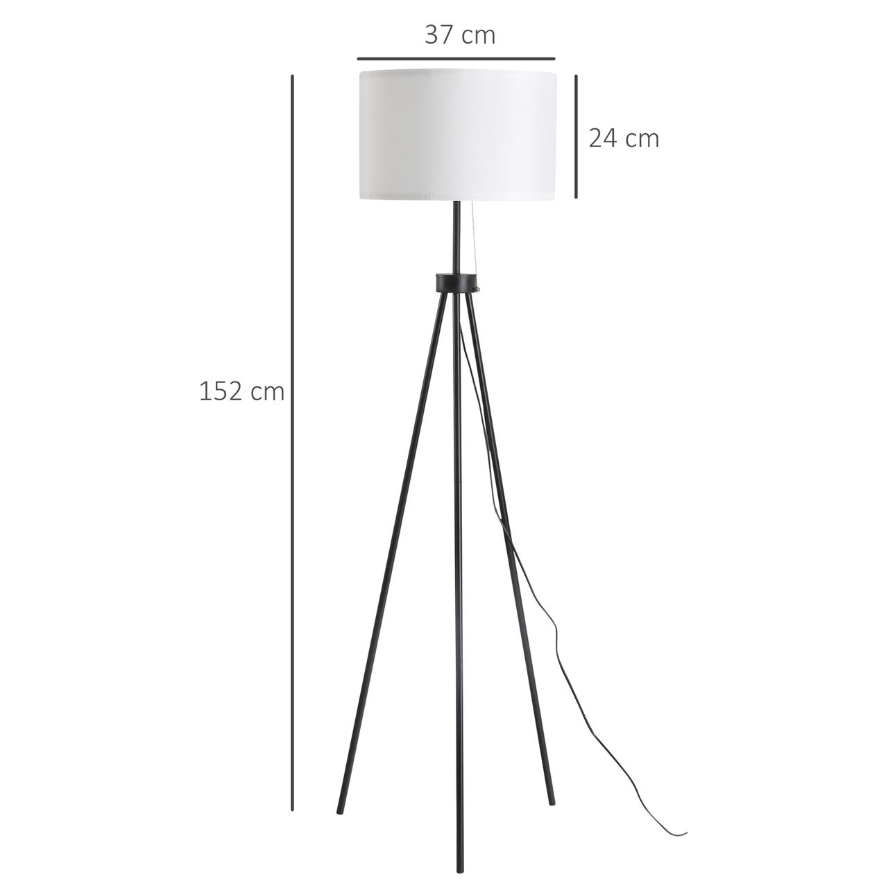 HOMCOM Stehlampe Stehleuchte Standleuchte E27, Stahl Polyester, 37x37x152cm (Schwarz Weiß)