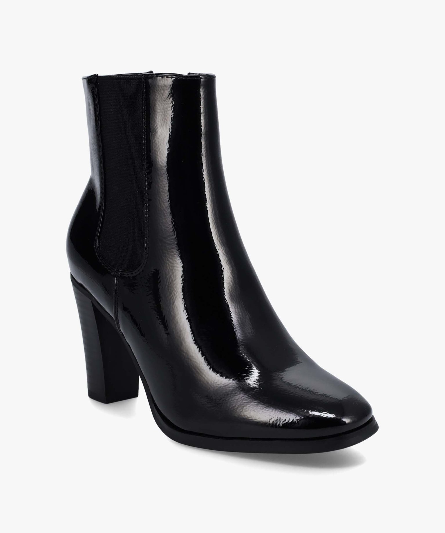 Boots femme style Chelsea à talon haut dessus verni noir | GEMO