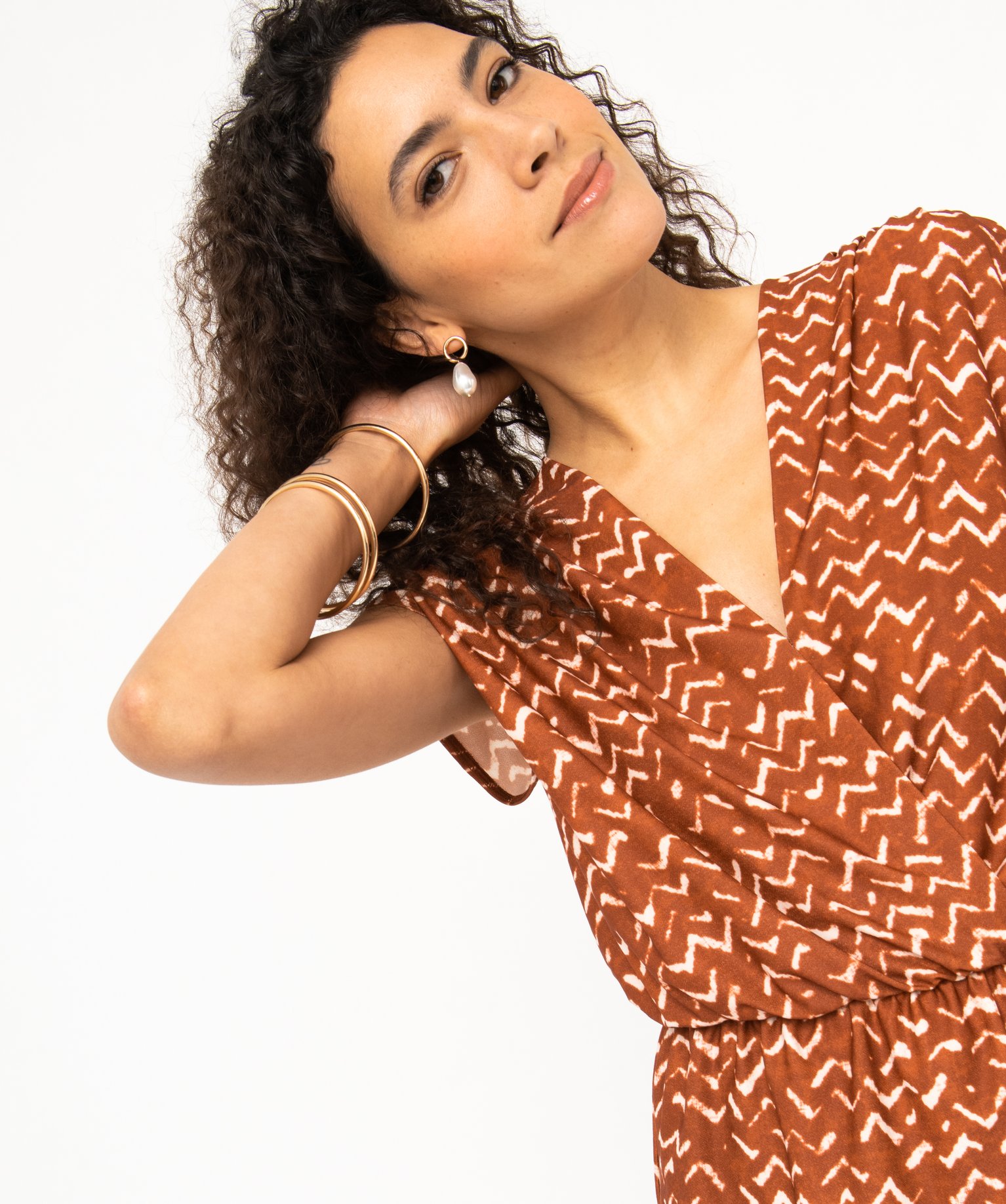 Tee-shirt à manches courtes forme cache-coeur femme imprime | GEMO