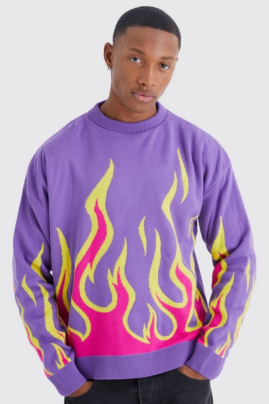 Kastiger Pullover mit Flammen
