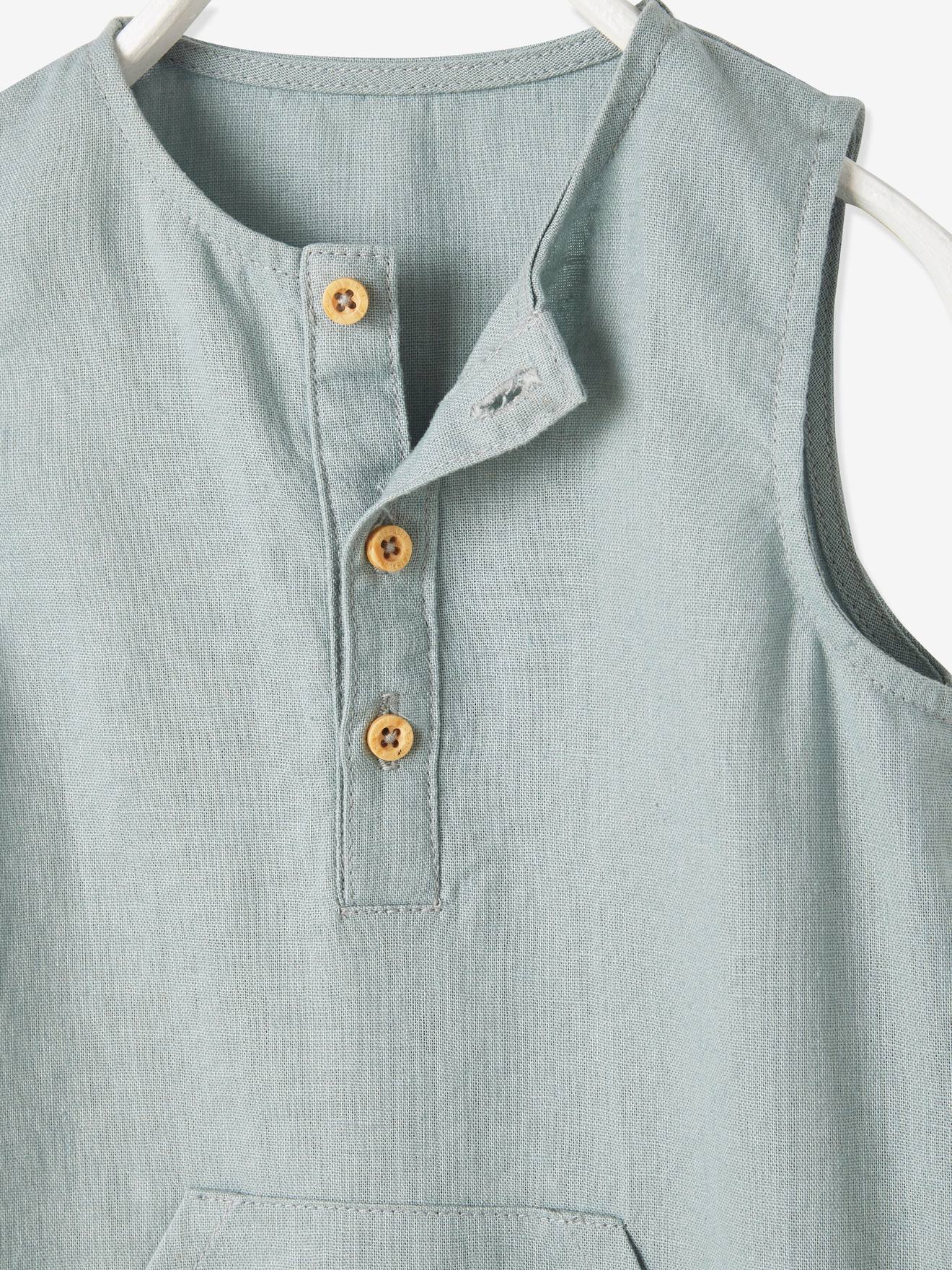 Vertbaudet Jungen Baby Overall, Halbleinen - mint
