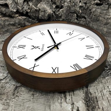 Holzwerk Wanduhr EISENBERG Designer Holz Wand Uhr, braun, weiß (lautlos ohne Tickgeräusche, 30 cm)