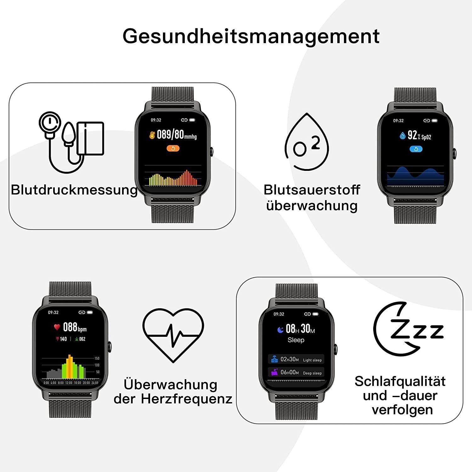IBETTER Smartwatch, Fitness Tracker Uhr, Damen Herren Smartwatch (Fitnessuhr mit Telefonfunktion 1,69