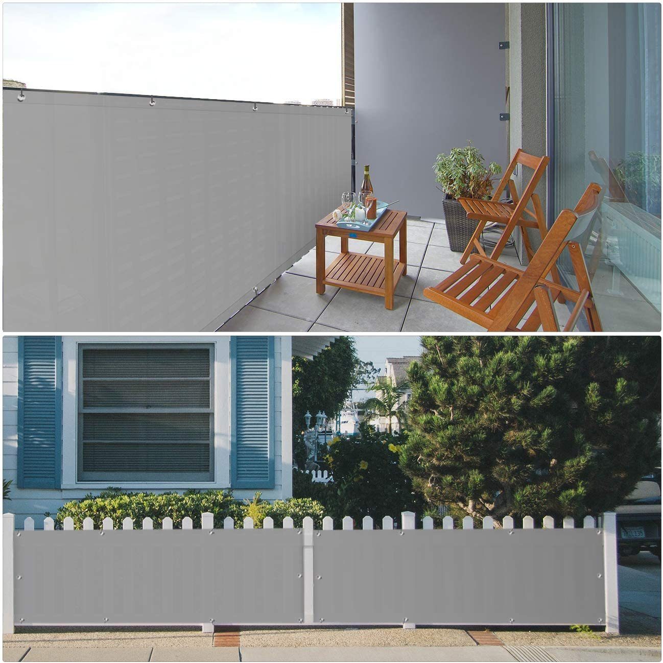 Sekey Balkonsichtschutz PES Sichtschutz Balkon Windschutz Wetterfest Sonnenschutz, Hellgrau Balkonabdeckung für Garten, mit Metalösen, Kabelbinder und Seil