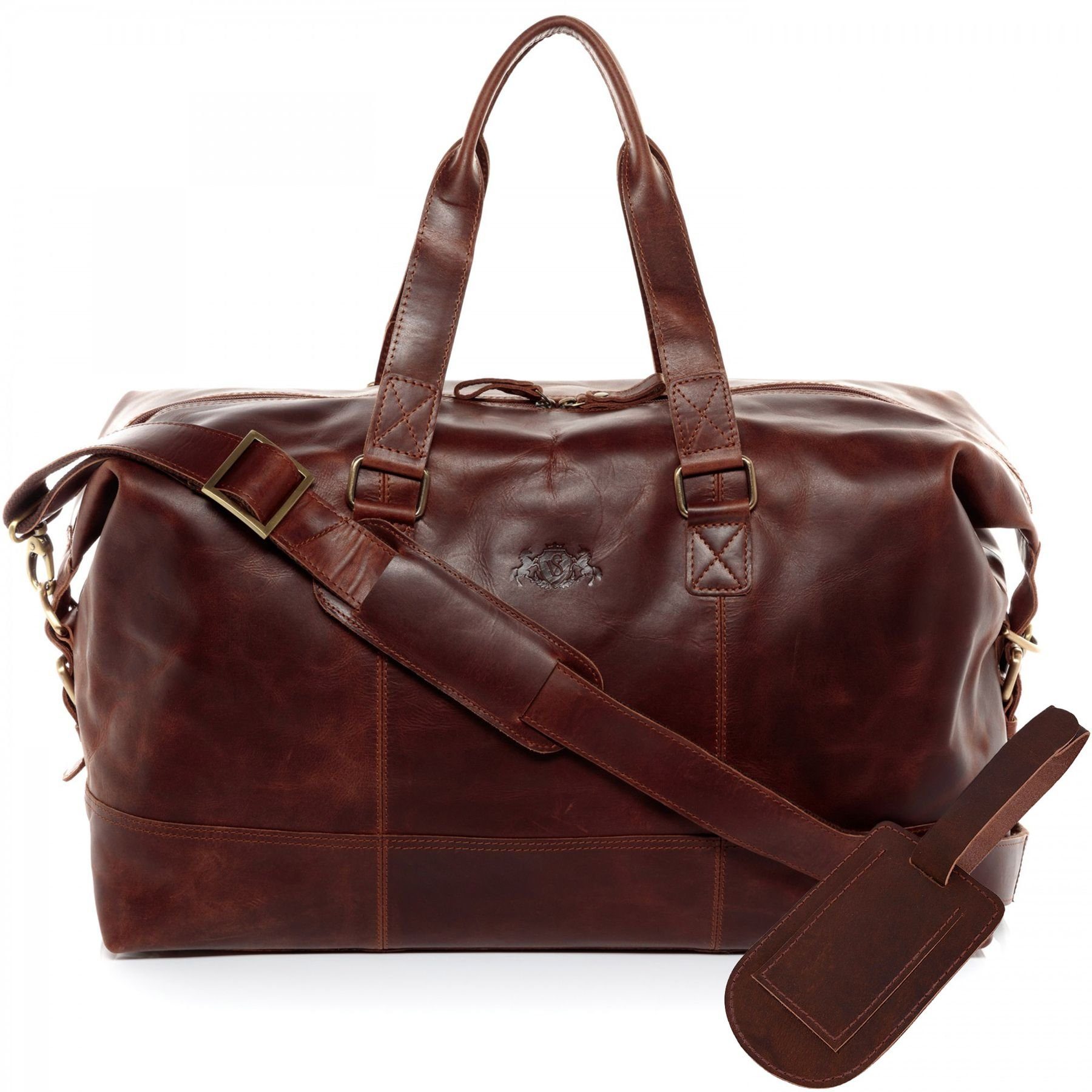 SID & VAIN Reisetasche Leder Weekender Unisex YALE, Echtleder Reisegepäck für Damen & Herren, Sporttasche XL braun-cognac