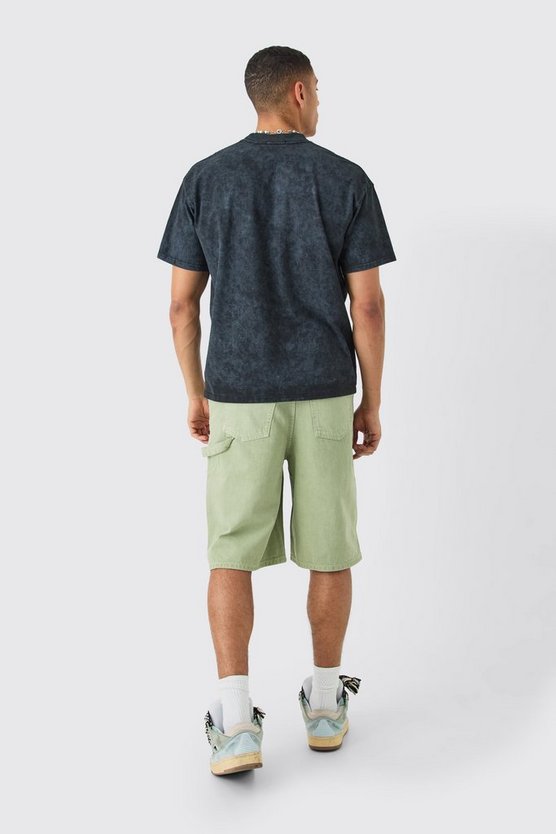 Sage Denim-Jorts mit Carpenter-Detail