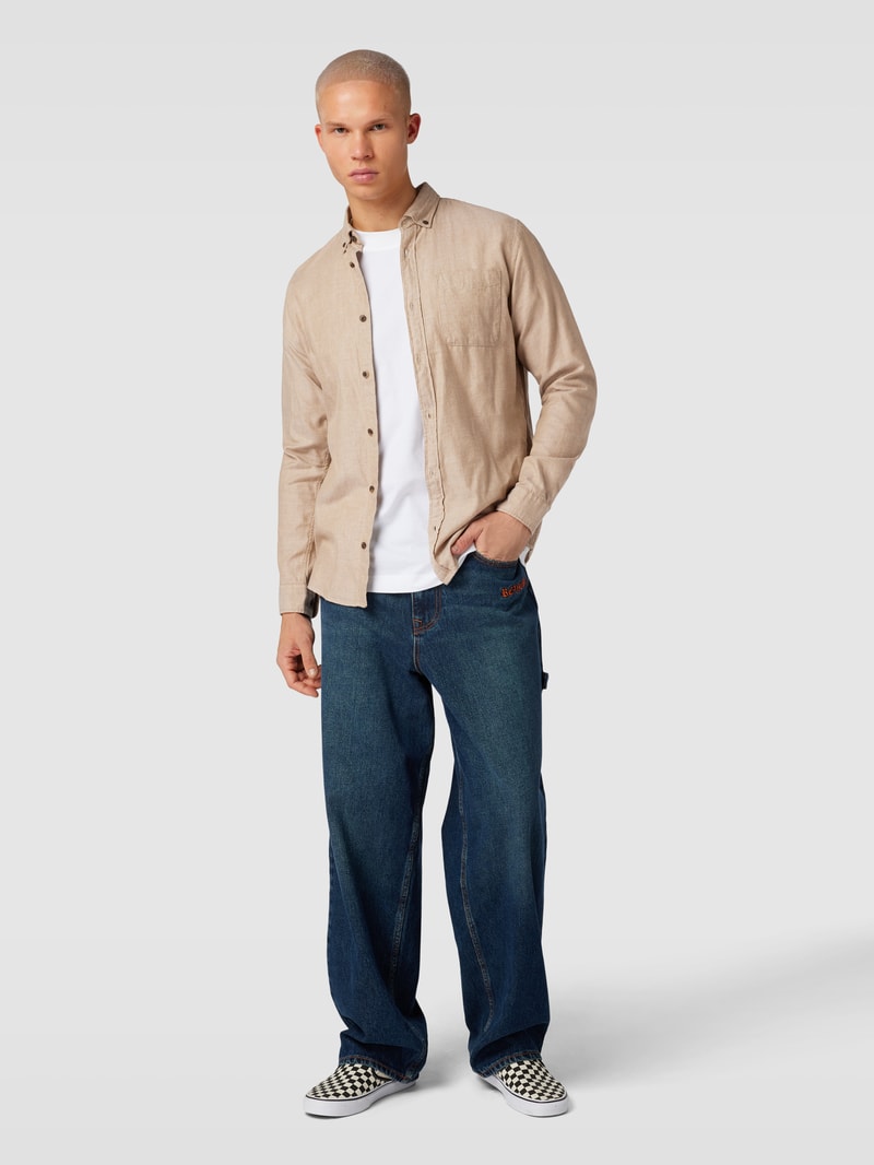 Regular Fit Freizeithemd mit Button-Down-Kragen Modell 'CLASSIC' in beige meliert
