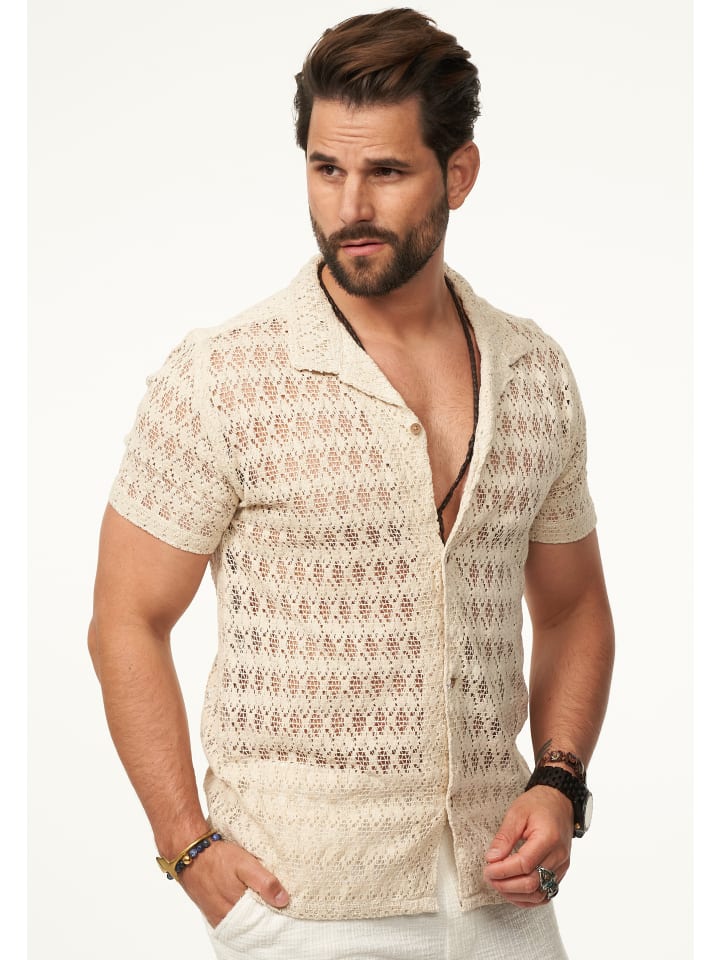 SOULSTAR Kurzarmhemd - im Vintage Summer-Look Kurzarm Strick Polo-Hemd T-Shirt in Ecru günstig kaufen