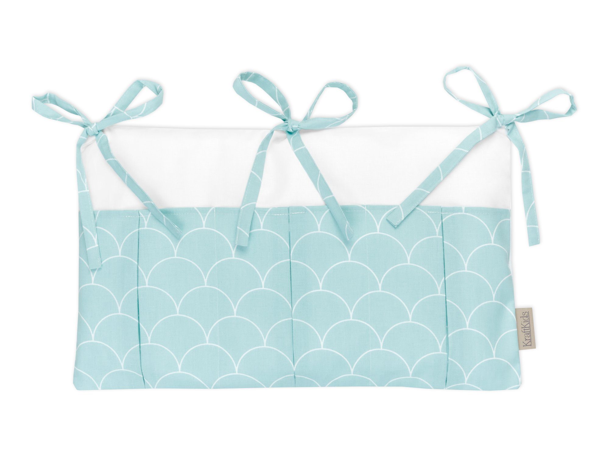 KraftKids Betttasche weiße Halbkreise auf Pastelmint, mit drei Fächern, innen mit Polyestervlies versteift