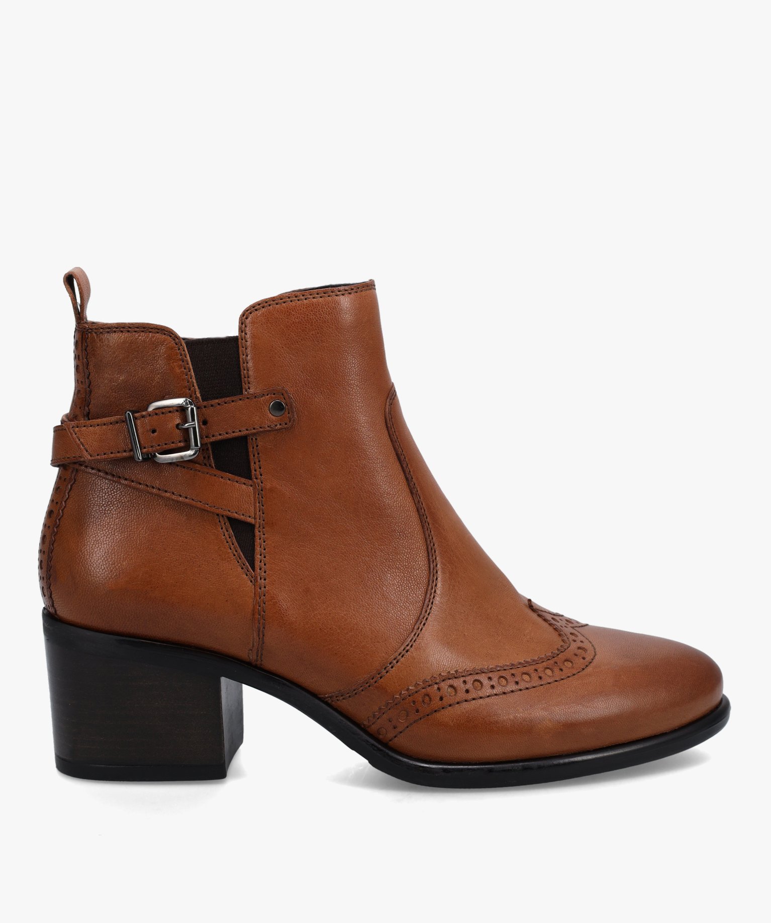 Boots femme à talon dessus cuir et bout golf camel | GEMO