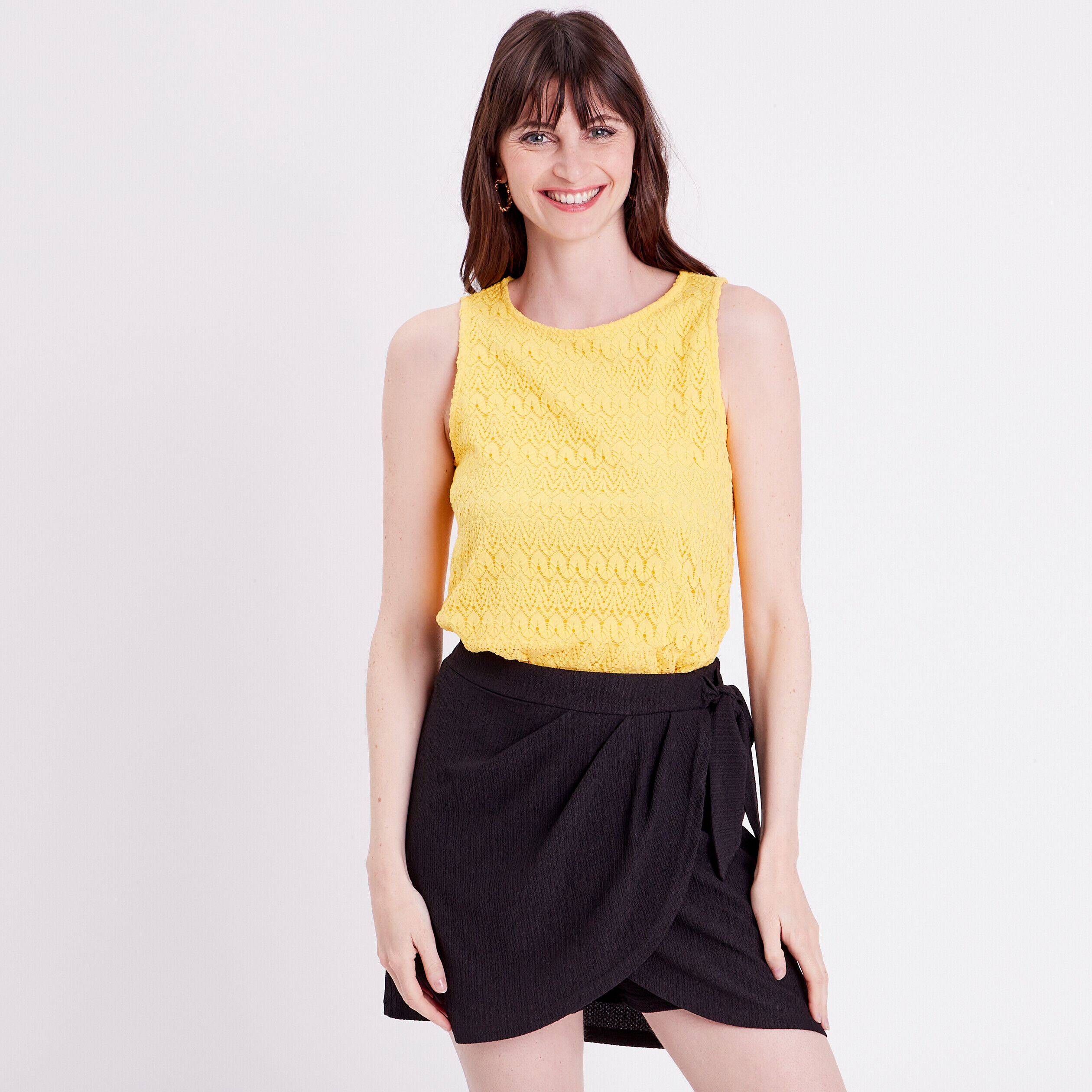 Débardeur aspect crochet jaune pastel femme | Cache Cache