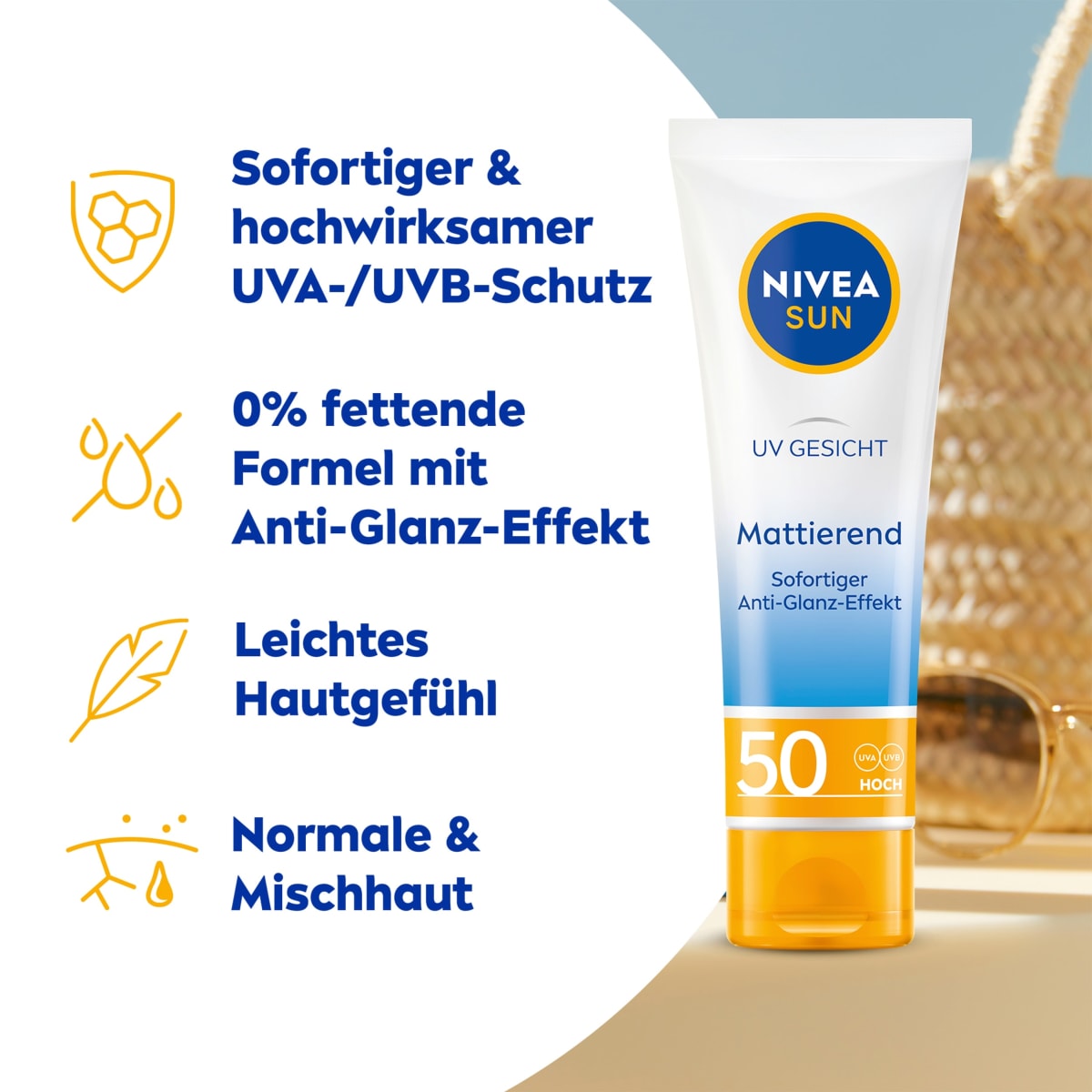 Sonnencreme Gesicht mattierend, LSF 50, 50 ml