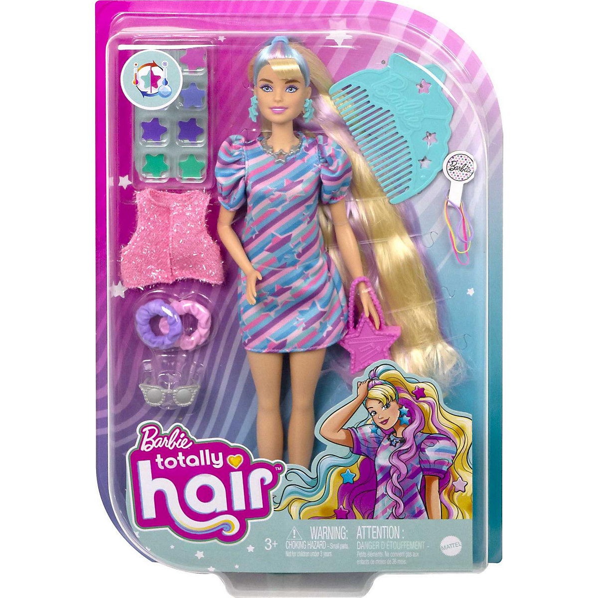 Barbie Totally Hair Puppe (blond/bunte Haare) inkl. Styling-Zubehör