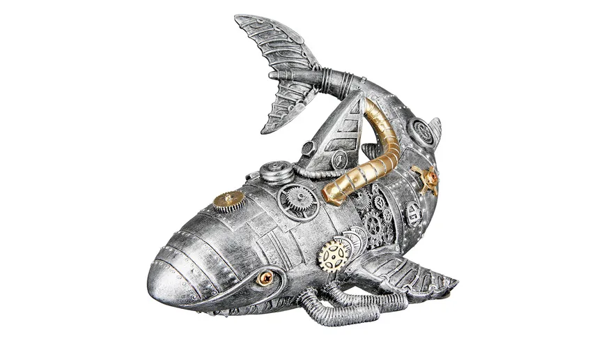 GILDE Figur Hai Steampunk H=17cm Silberfarben