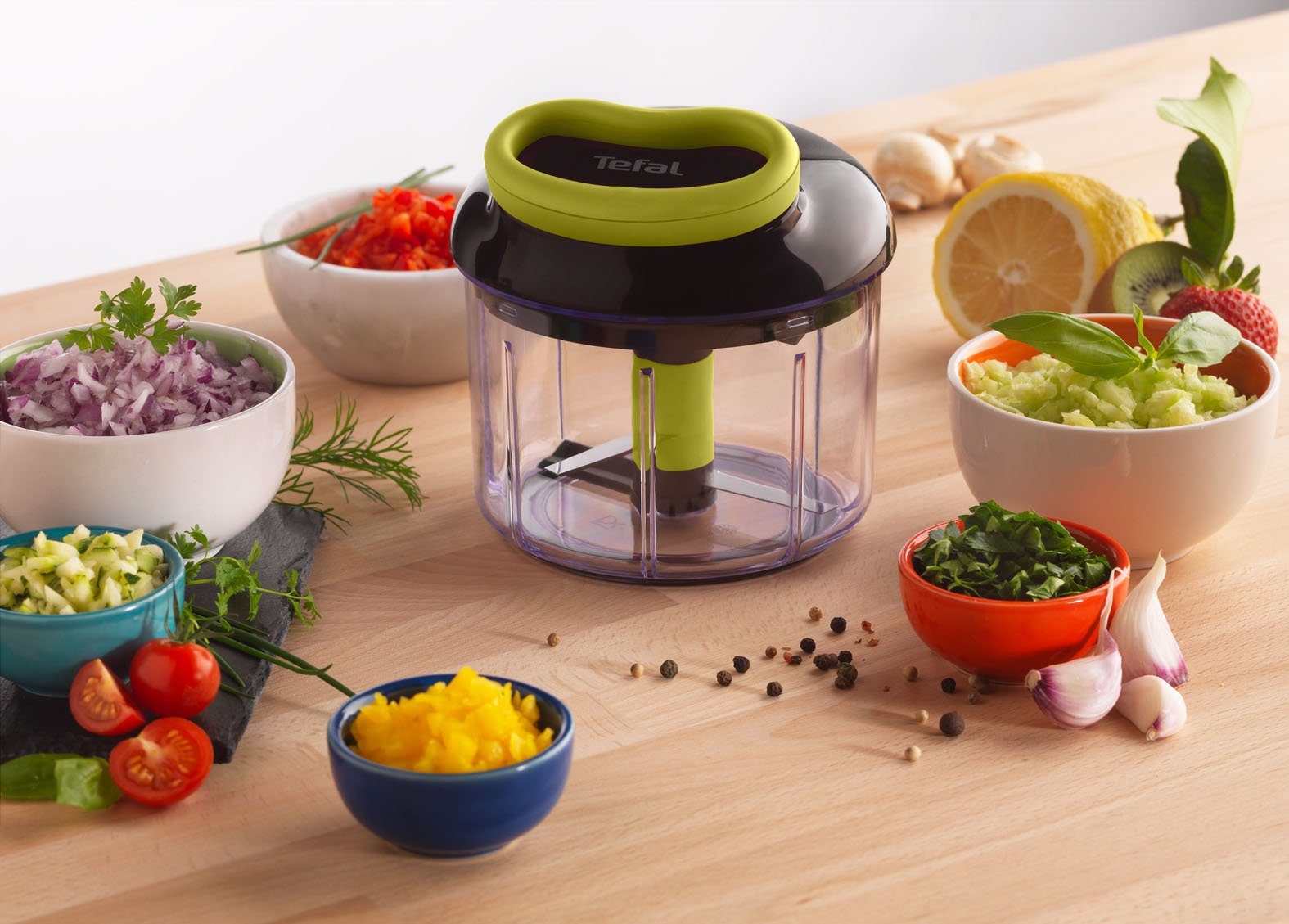 Tefal Gemüsehacker Ingenio Zerkleinerer, 900ml, Edelstahlklingen, rutschfest, Soft-Touch-Griff, Schwarz/Grün