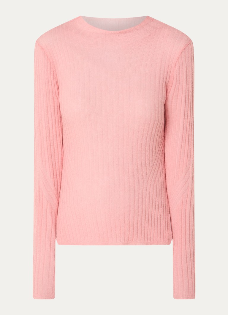 HUGO BOSS Fennon ribbed knit top in wool blend with stand-up collar