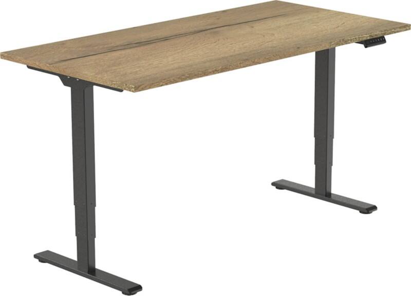 euroseats BUR.EC125.BL.140.NAT Höhenverstellbar Sitz-Stehschreibtisch Rechteckig Eiche Metall, Kunststoff T-Fuß 1.400 x 800 mm