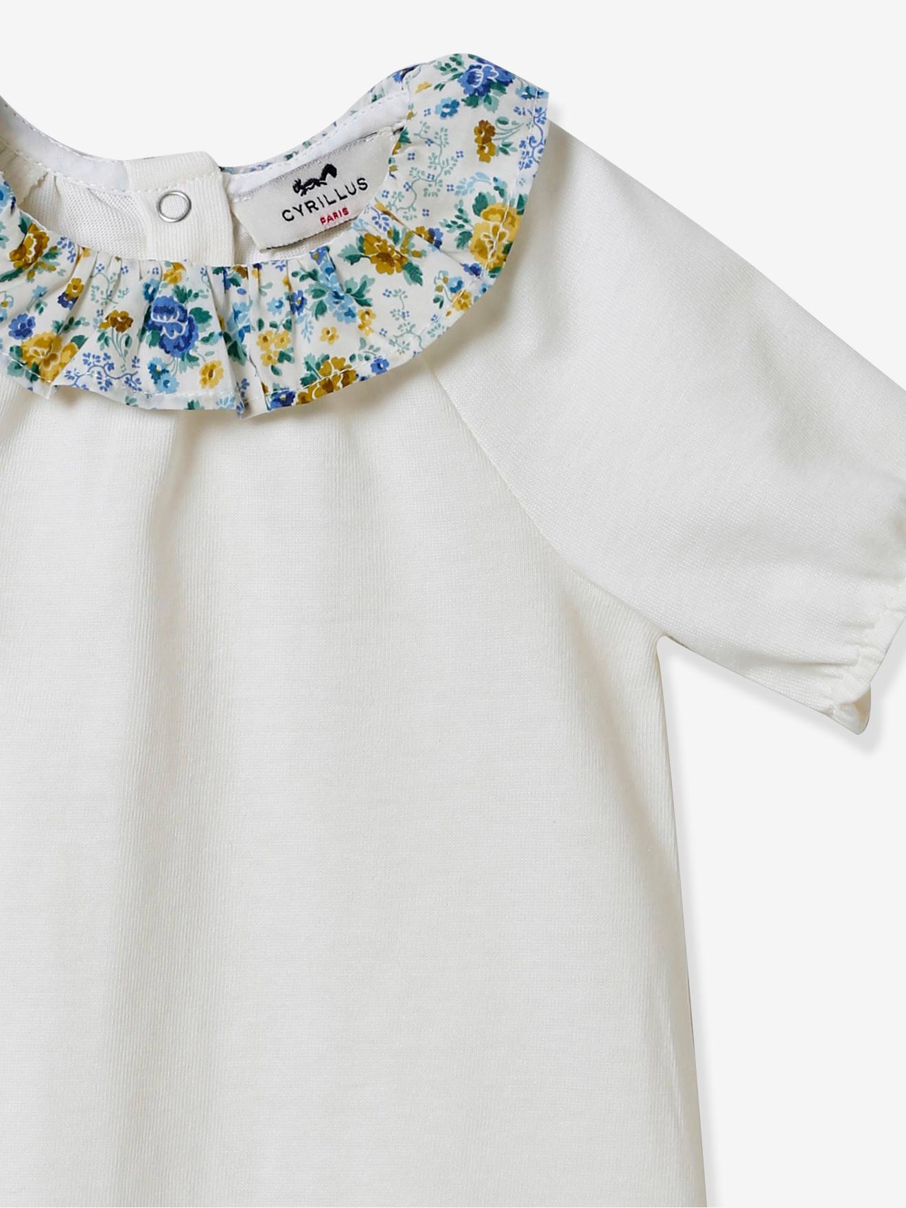 Tee-shirt col en tissu Liberty® bébé CYRILLUS coton bio blanc