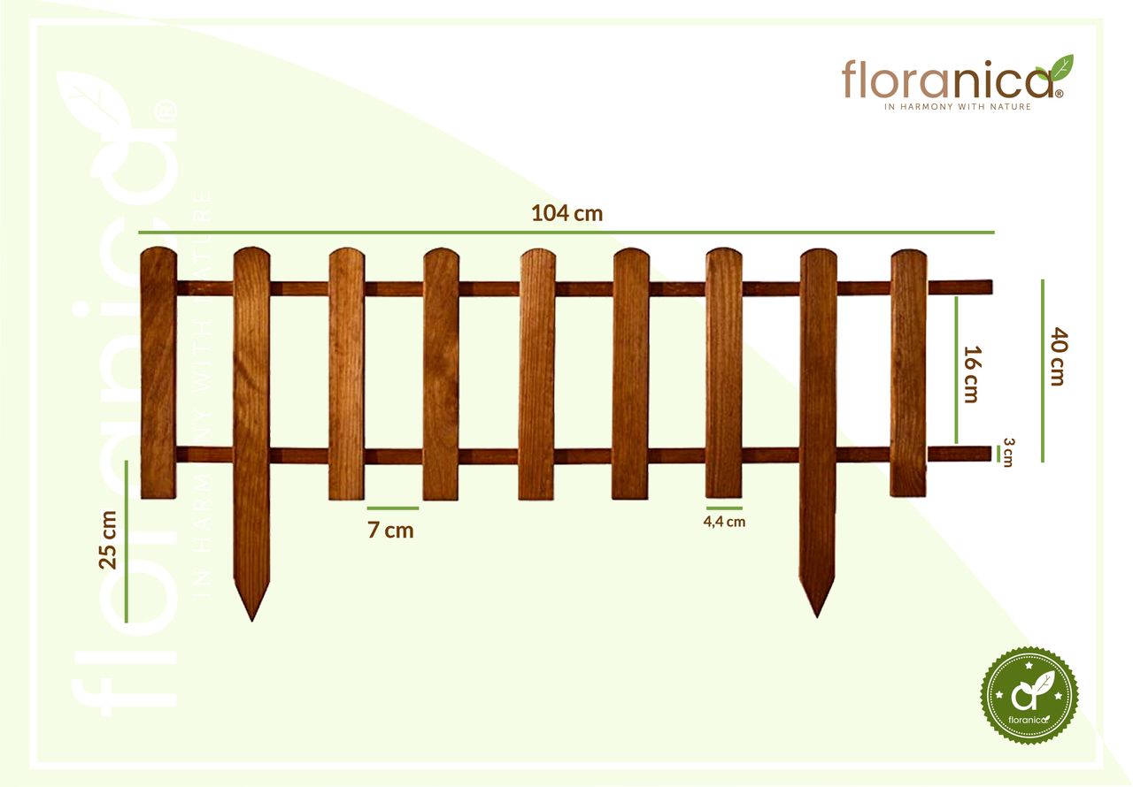 Pemicont Floranica Vorgarten Gartenzaun aus Holz Vampir 1 STK 104cm Höhe 40cm Braun Imprägnierter Kiefernholzzaun Dekorative Steckzaun für Blumenbeete Gemüsebeete Wegeinfassungen Tierauslauf