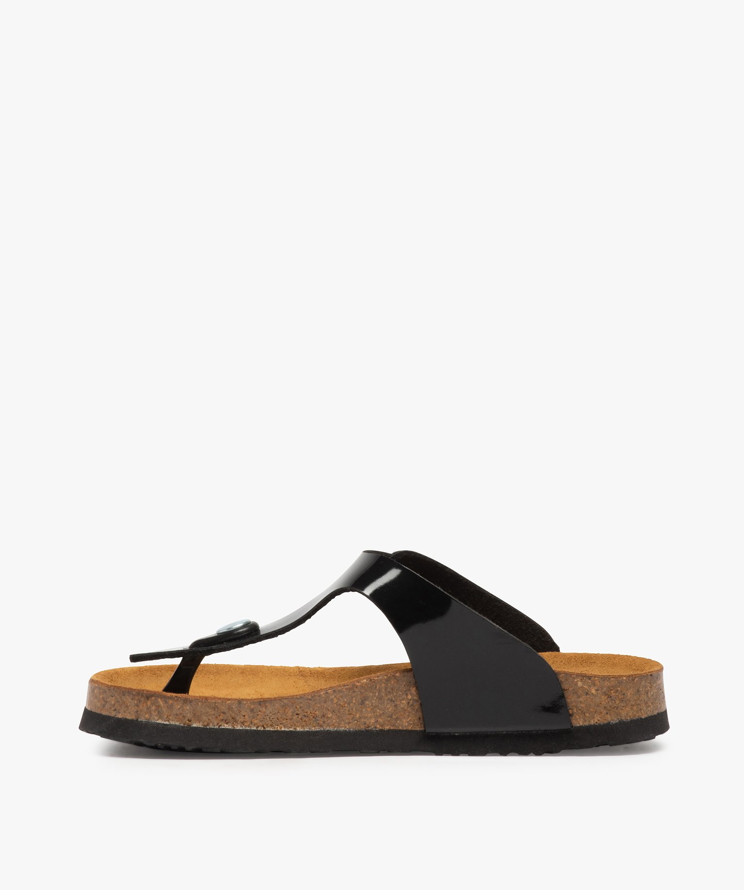 Sandales fille à entre-doigts et large bride en T ajustable noir | GEMO