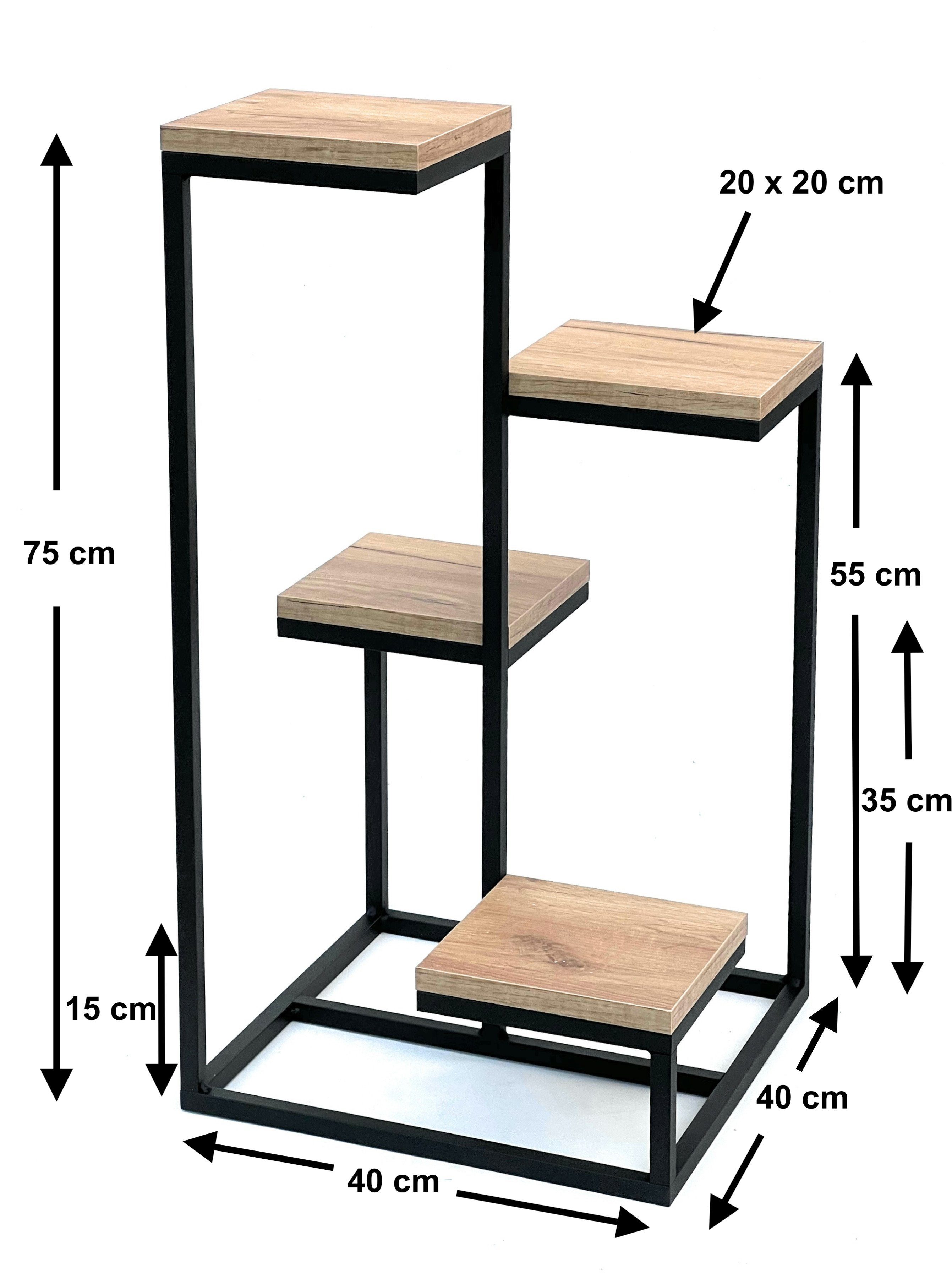 DanDiBo Blumenständer Blumentreppe Metall Schwarz Holz 75 cm Pflanzentreppe Modern