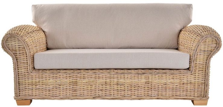 Krines Home Loungesofa Rattansofa Lounge Liegesofa Wohnzimmer Couch Rattan Sofa mit Polster