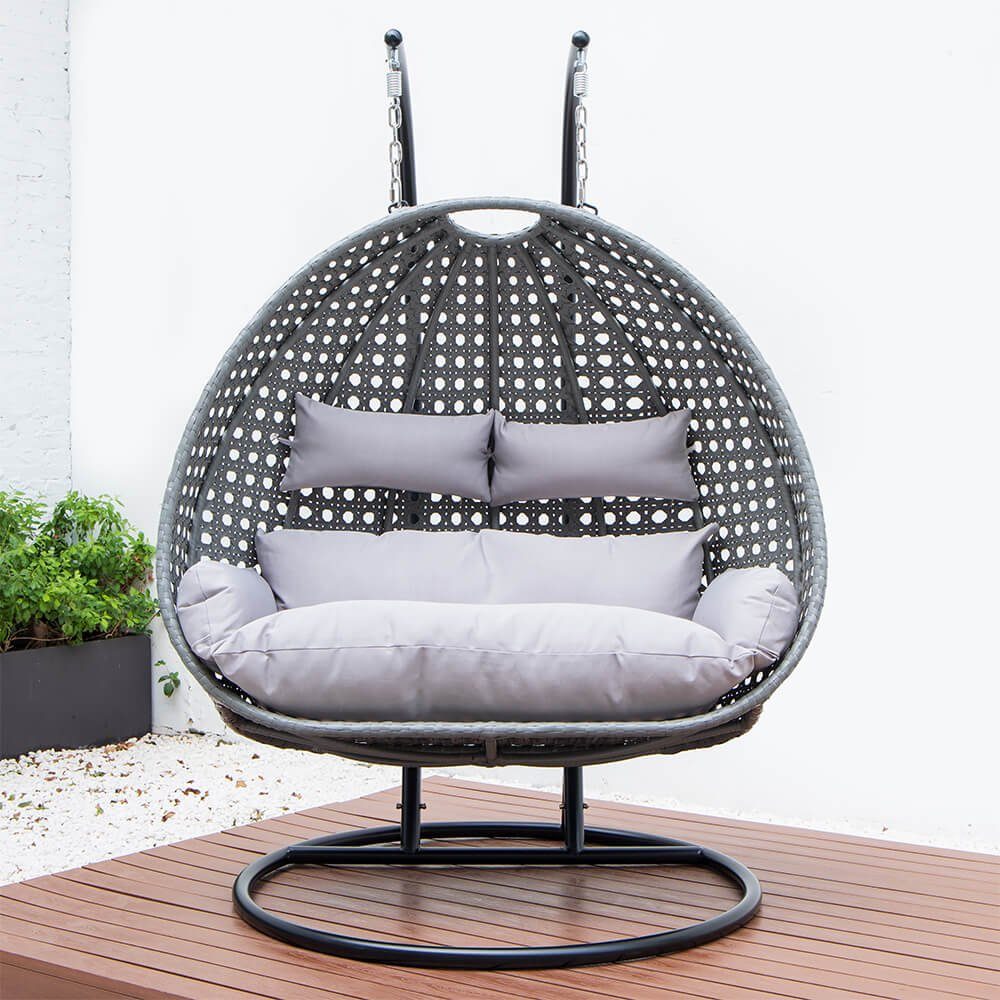 HOME DELUXE Hängesessel Polyrattan Hängesessel TWIN - inkl. Regenabdeckung (Set, 5-St., Arm, Fuß, Korb, Kissen, Kette, Karabinerhaken und Regenabdeckung), gefederte Aufhängung