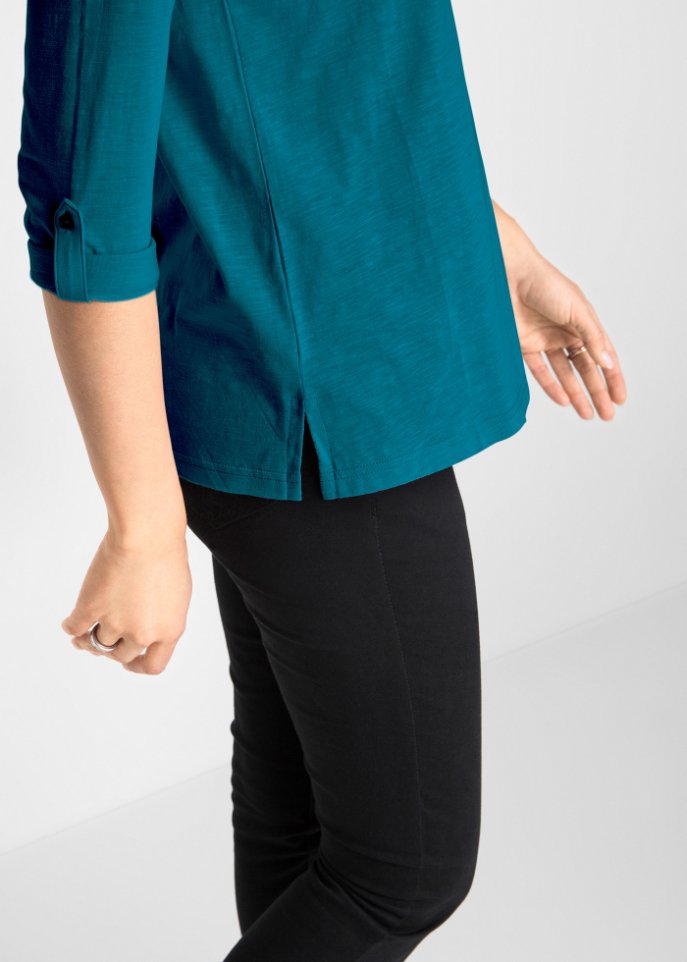 Leichtes Baumwoll Langarm-Shirt mit Knopfleiste